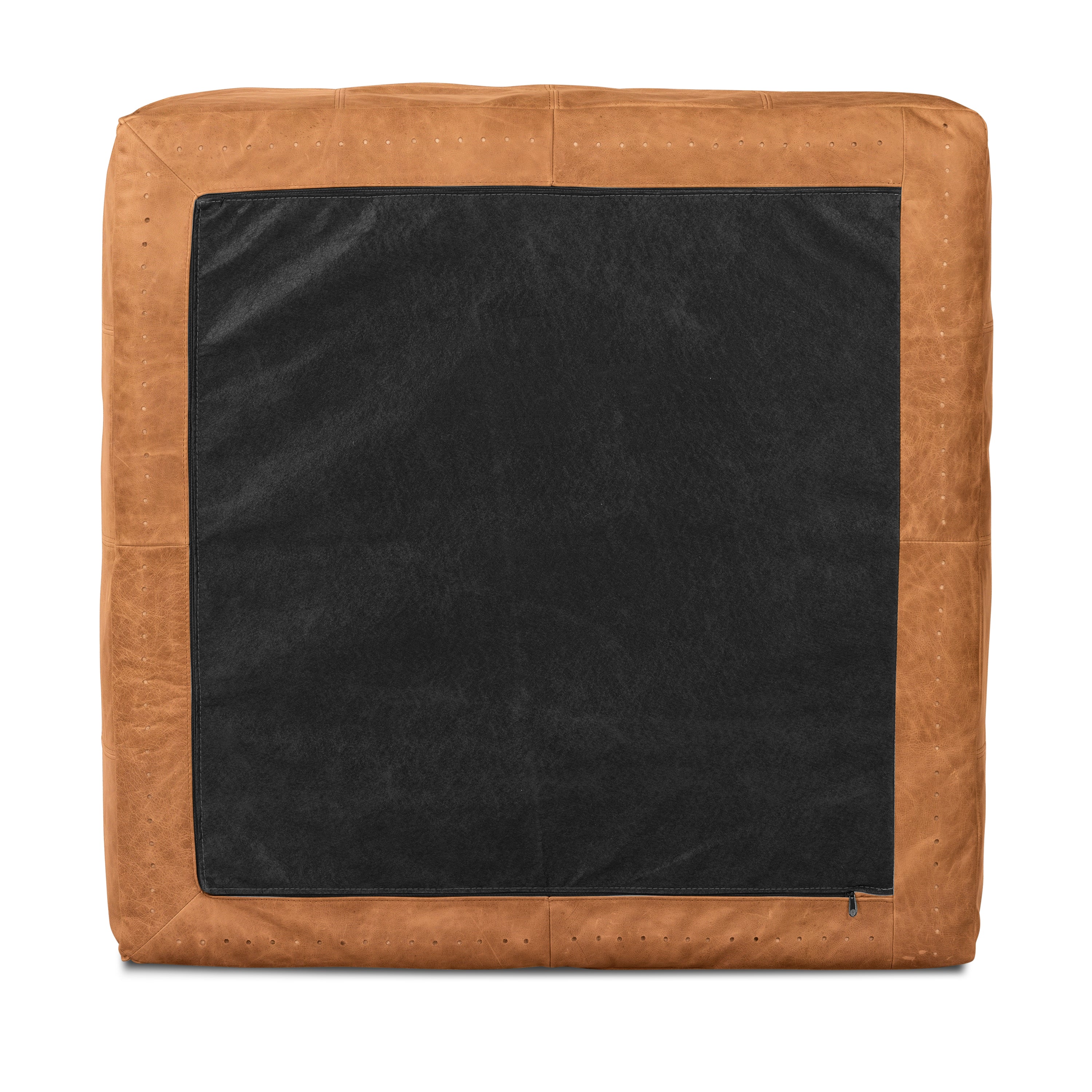 Pouf carré en cuir | Cognac