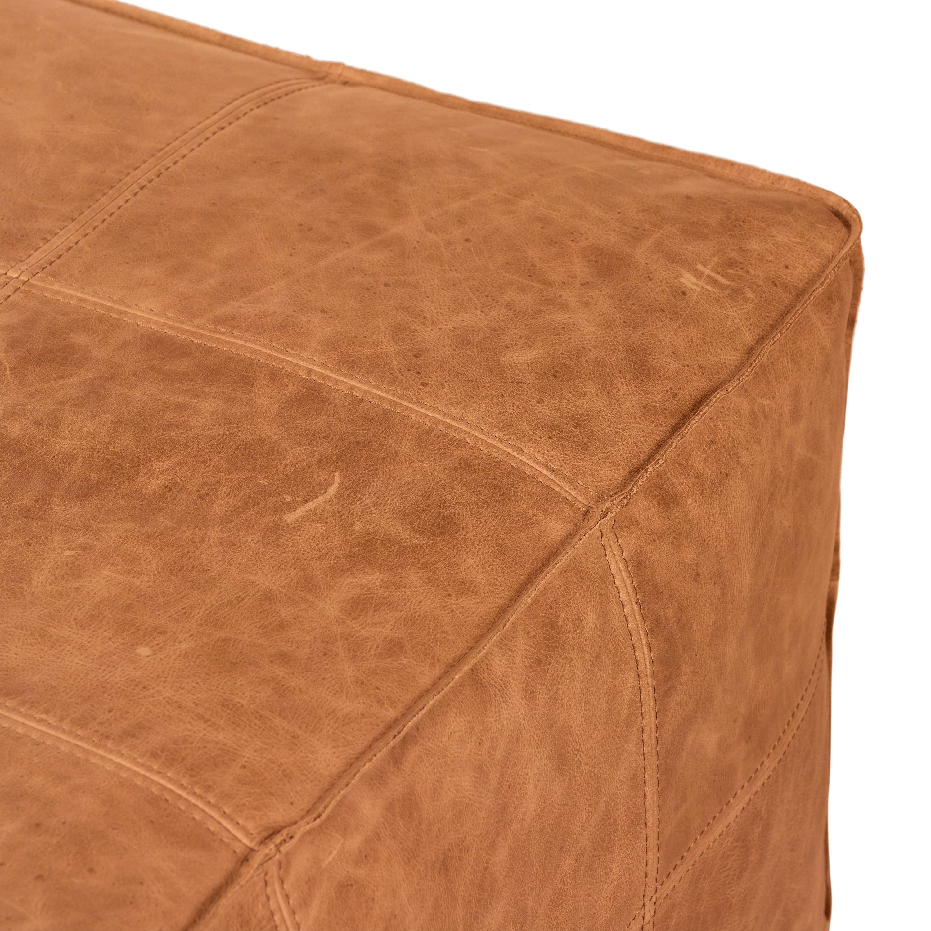 Pouf carré en cuir | Cognac