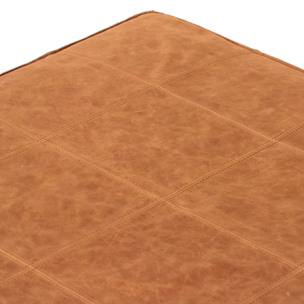 Pouf carré en cuir | Cognac