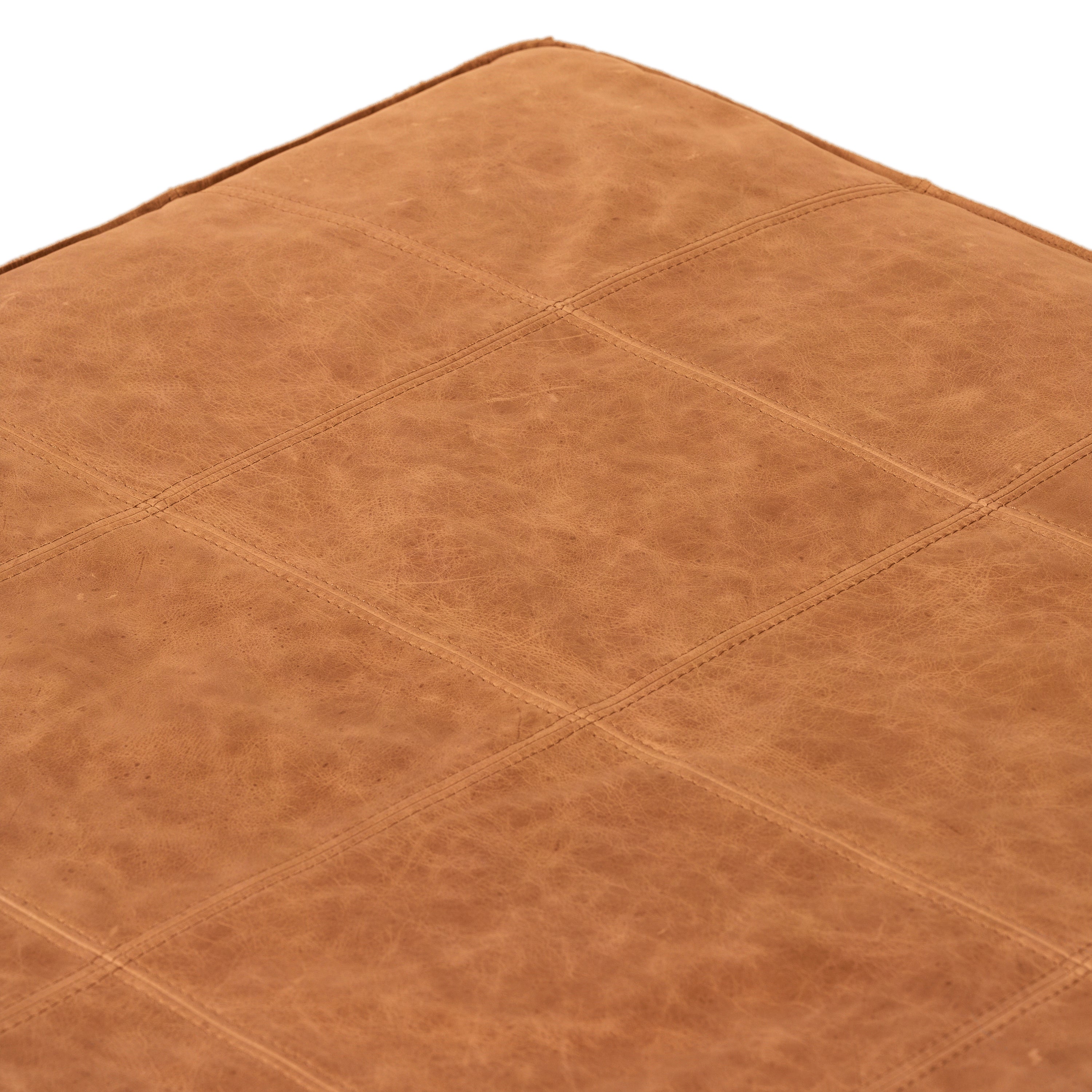 Pouf carré en cuir | Cognac