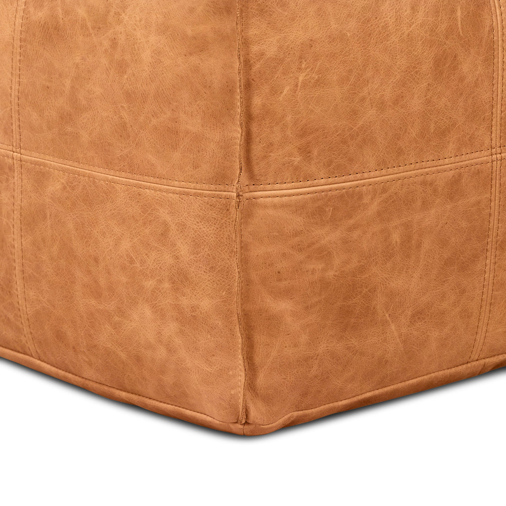Pouf carré en cuir | Cognac