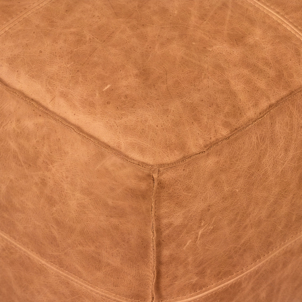 Pouf carré en cuir | Cognac