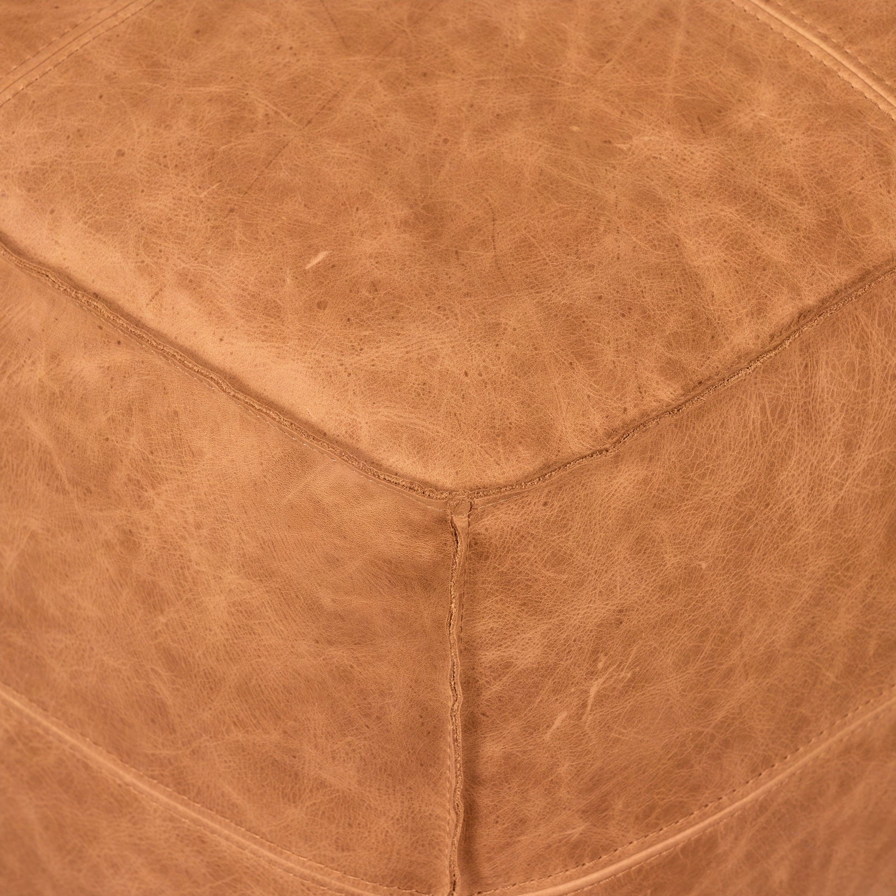 Pouf carré en cuir | Cognac