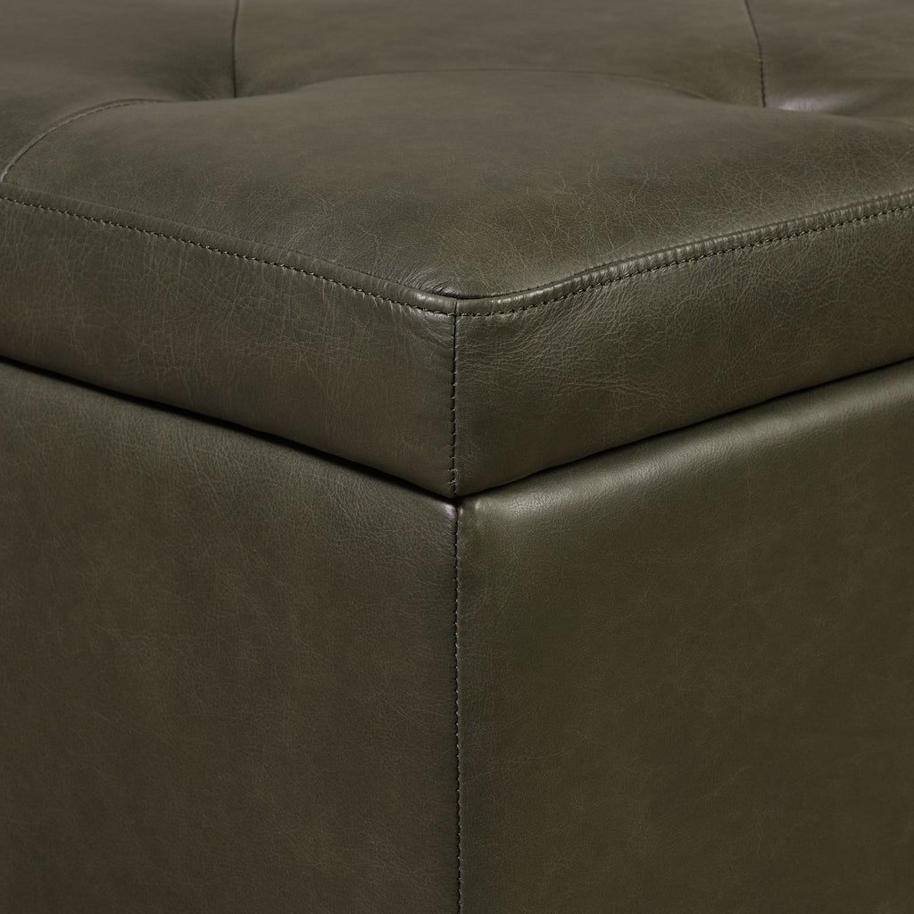 Pouf de rangement en cuir | Vert olive