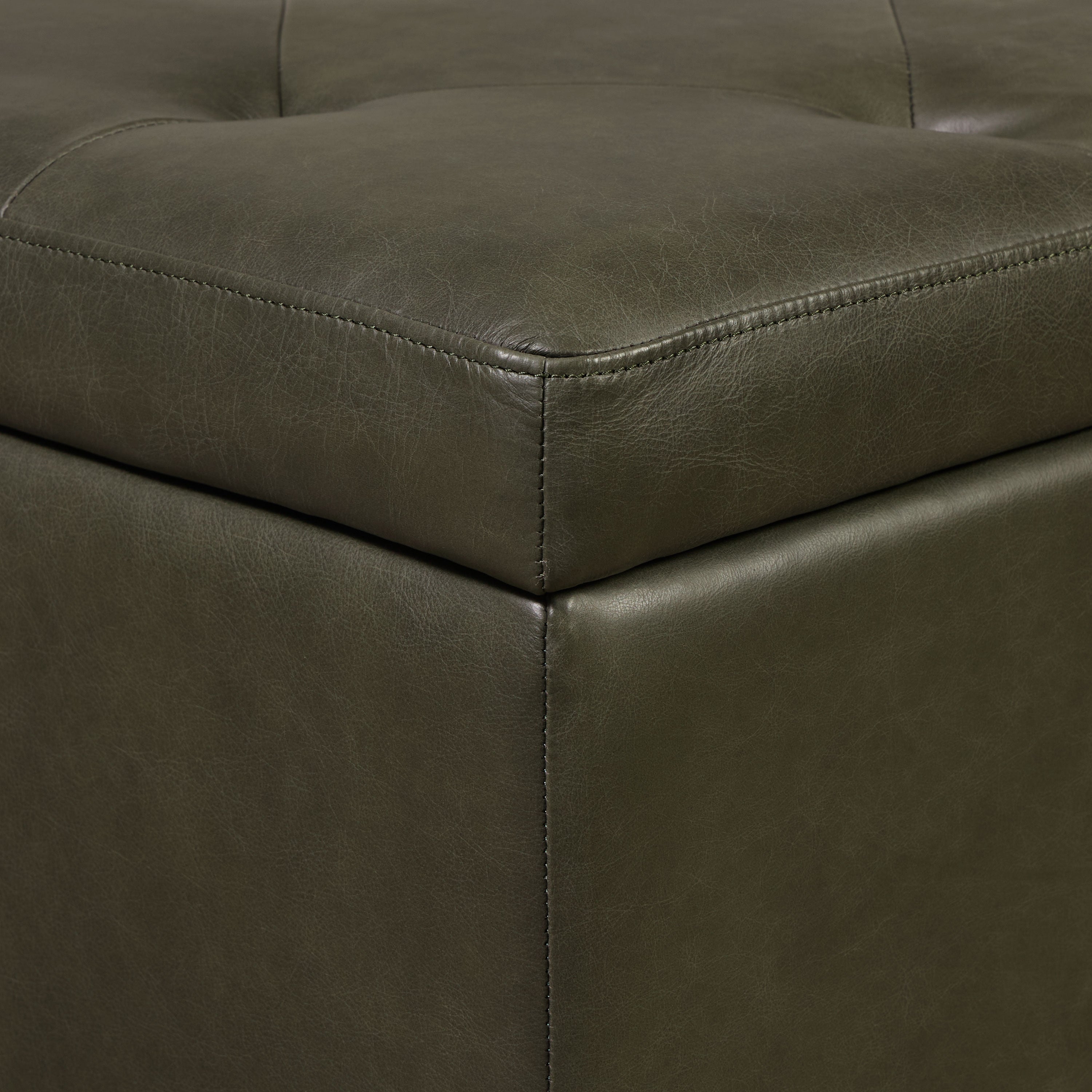 Pouf de rangement en cuir | Vert olive