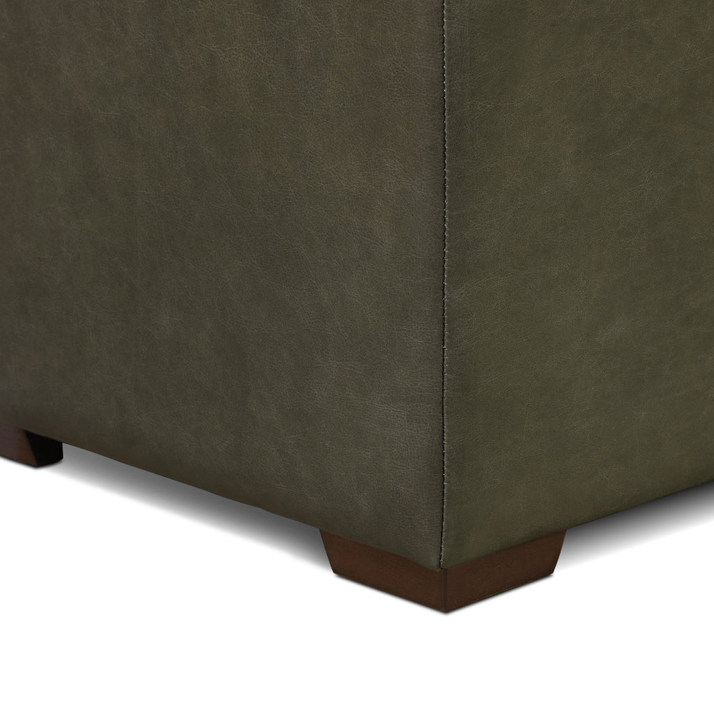 Pouf de rangement en cuir | Vert olive