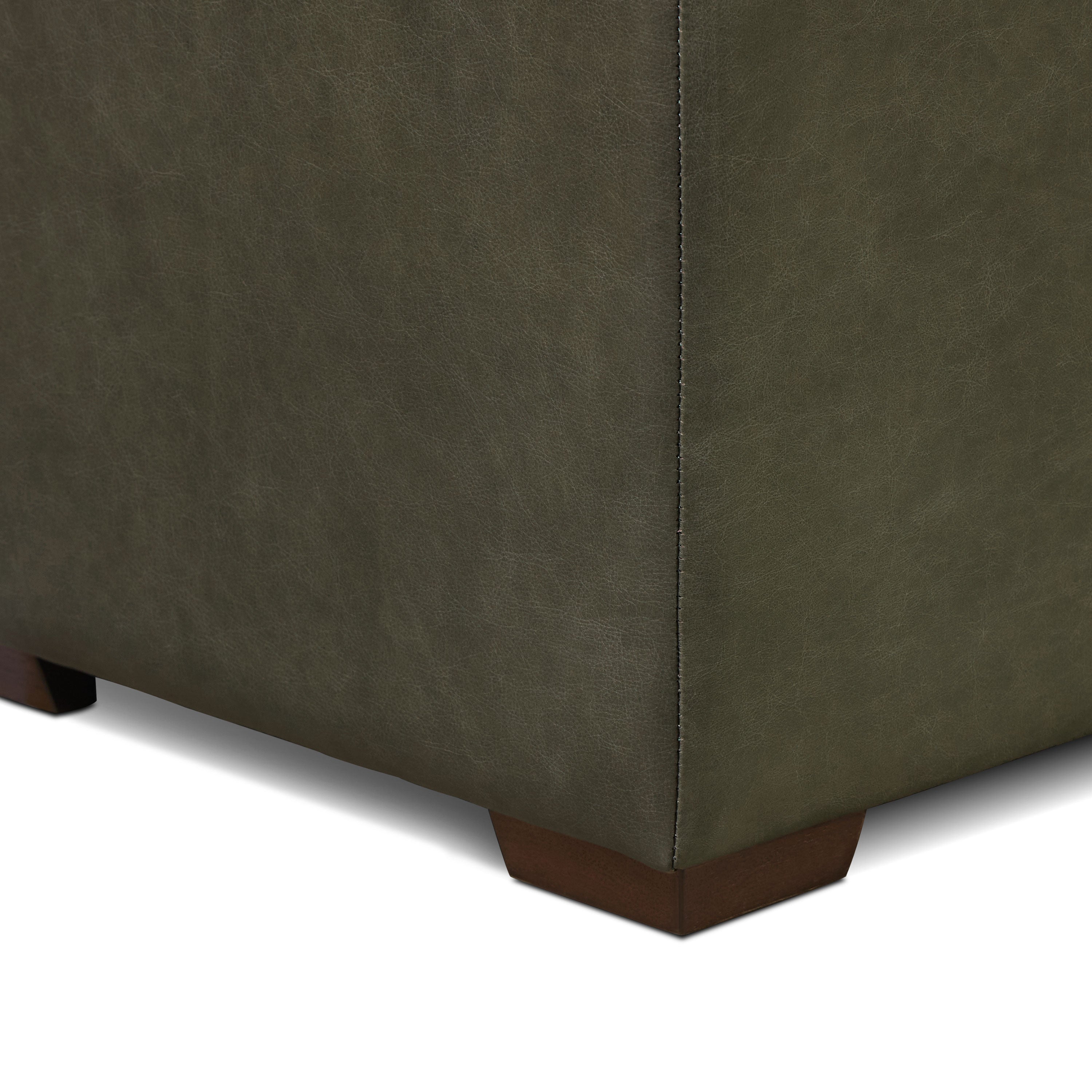 Pouf de rangement en cuir | Vert olive