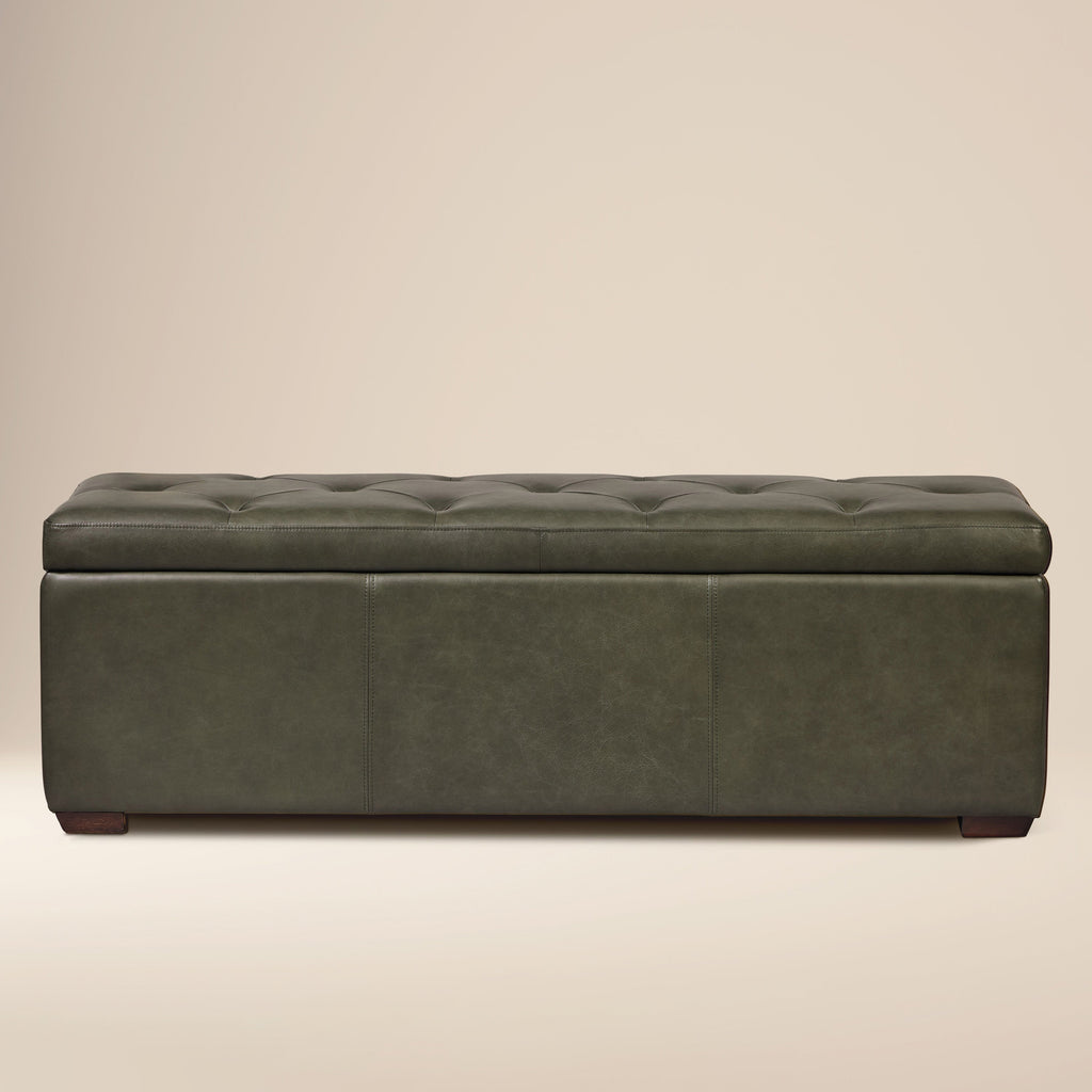 Pouf de rangement en cuir | Vert olive
