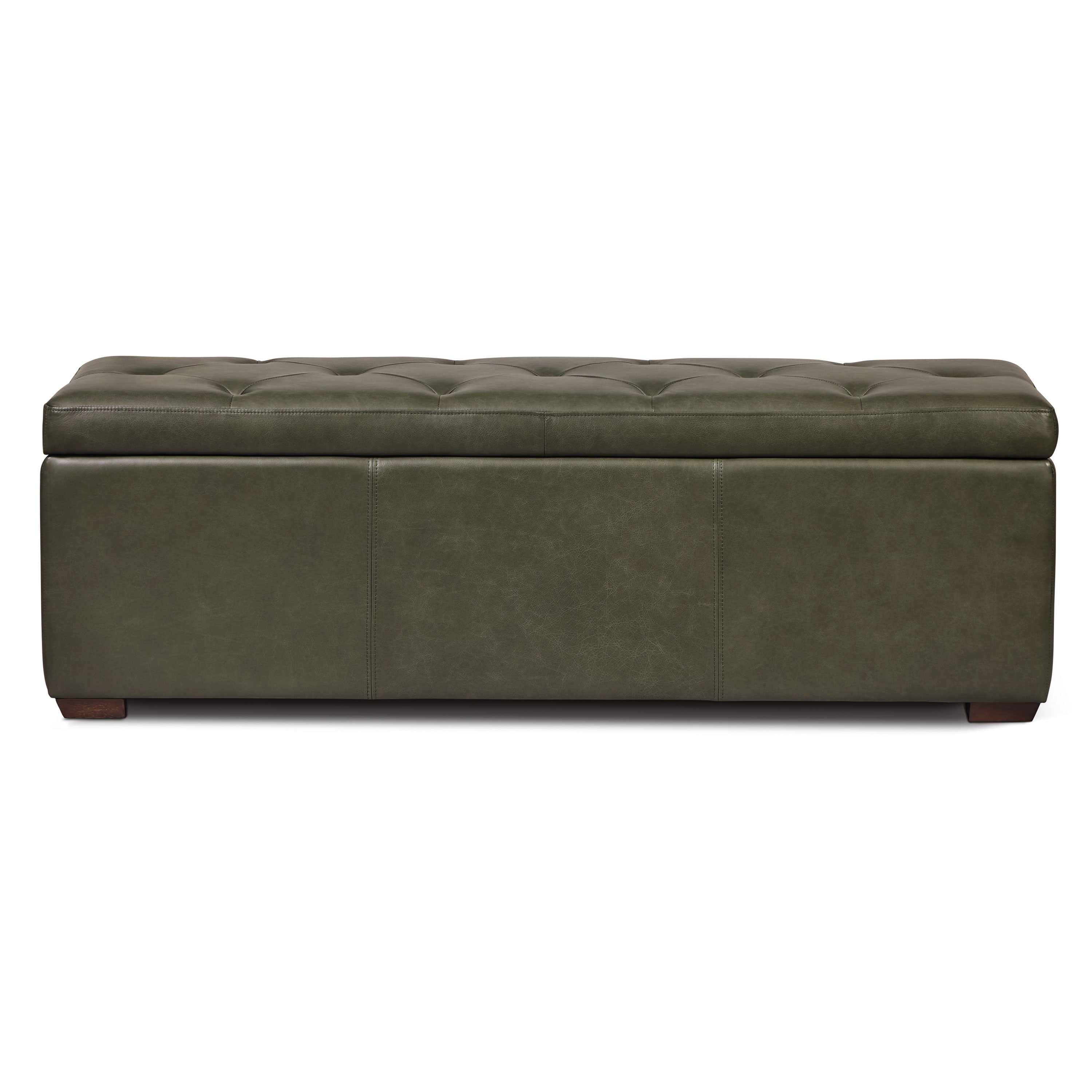 Pouf de rangement en cuir | Vert olive