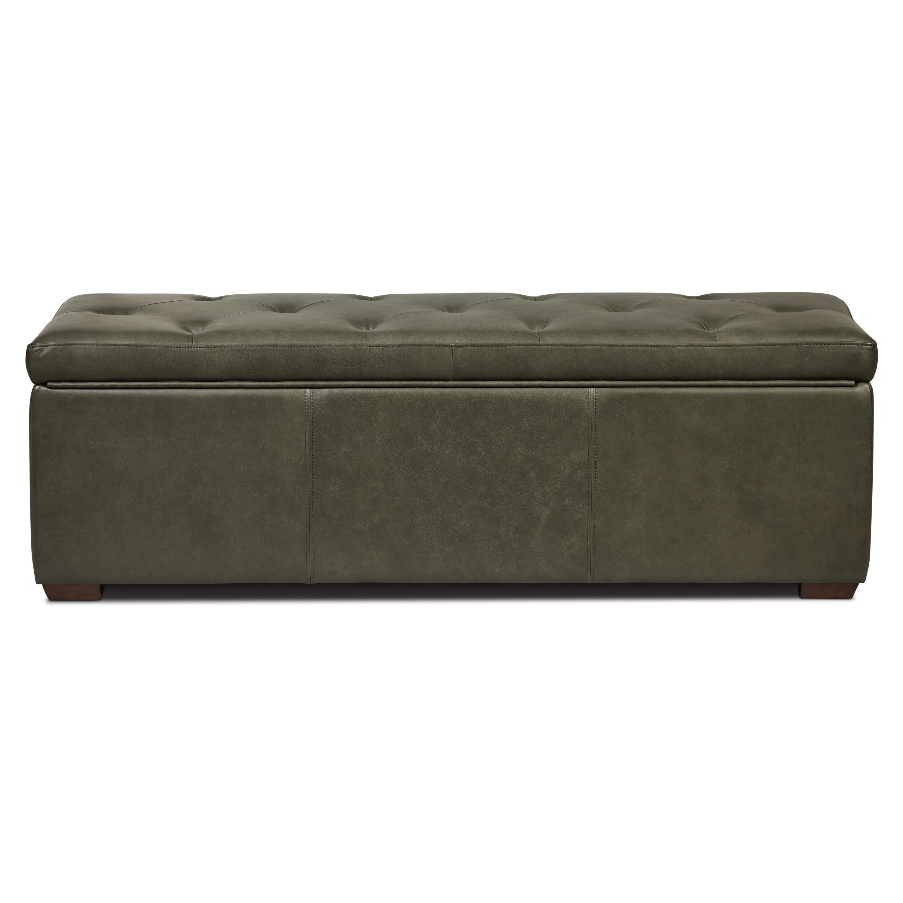 Pouf de rangement en cuir | Vert olive