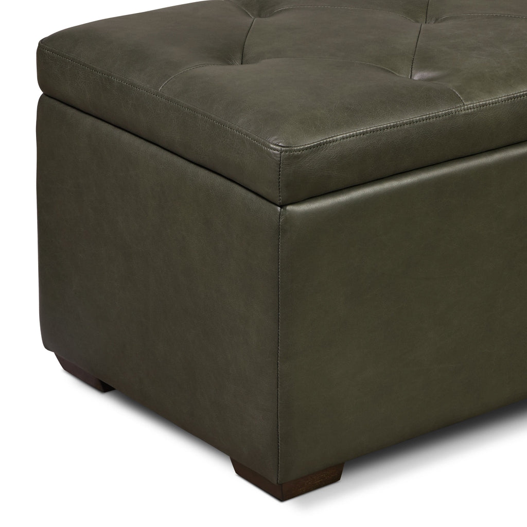 Pouf de rangement en cuir | Vert olive