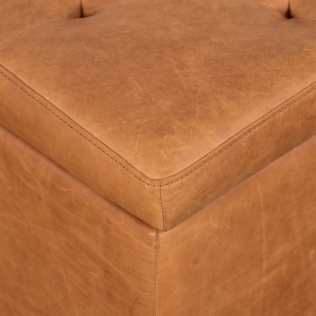 Pouffe de rangement en cuir | Tannage cognac