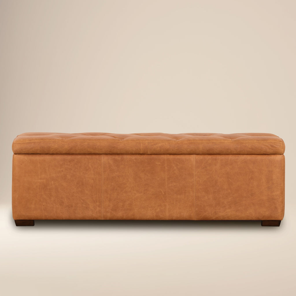 Pouffe de rangement en cuir | Tannage cognac