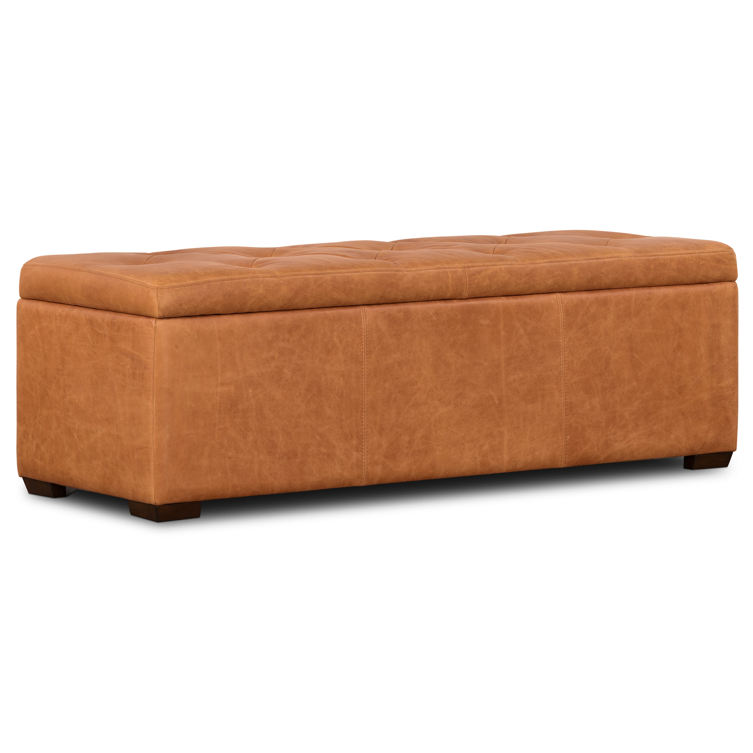 Pouffe de rangement en cuir | Tannage cognac