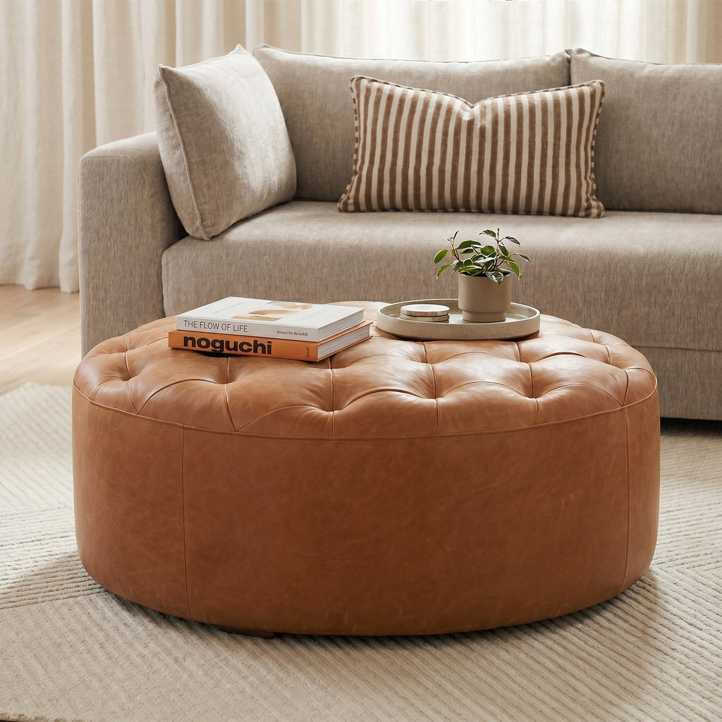 Pouf en cuir | Cognac