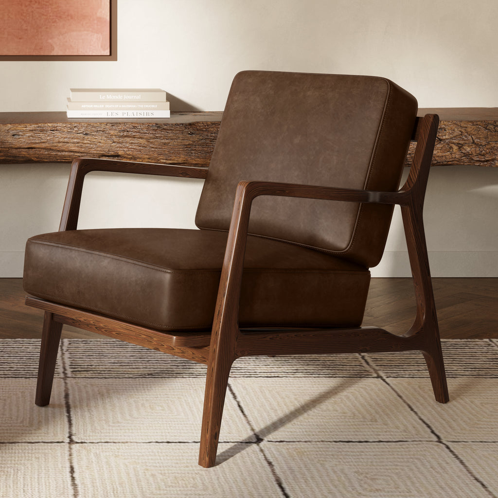 Fauteuil lounge en cuir | Marron cacao