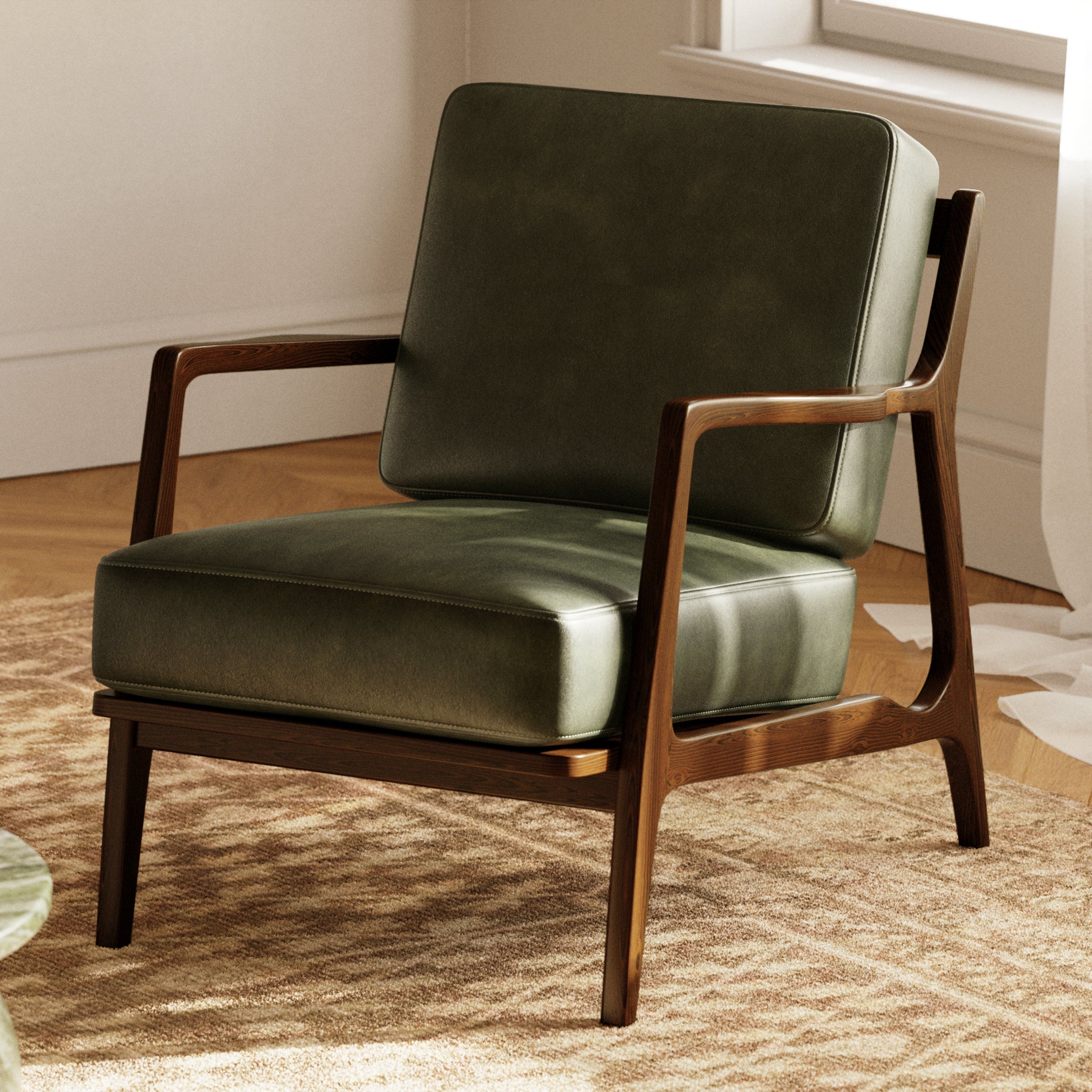 Fauteuil en cuir | Vert olive