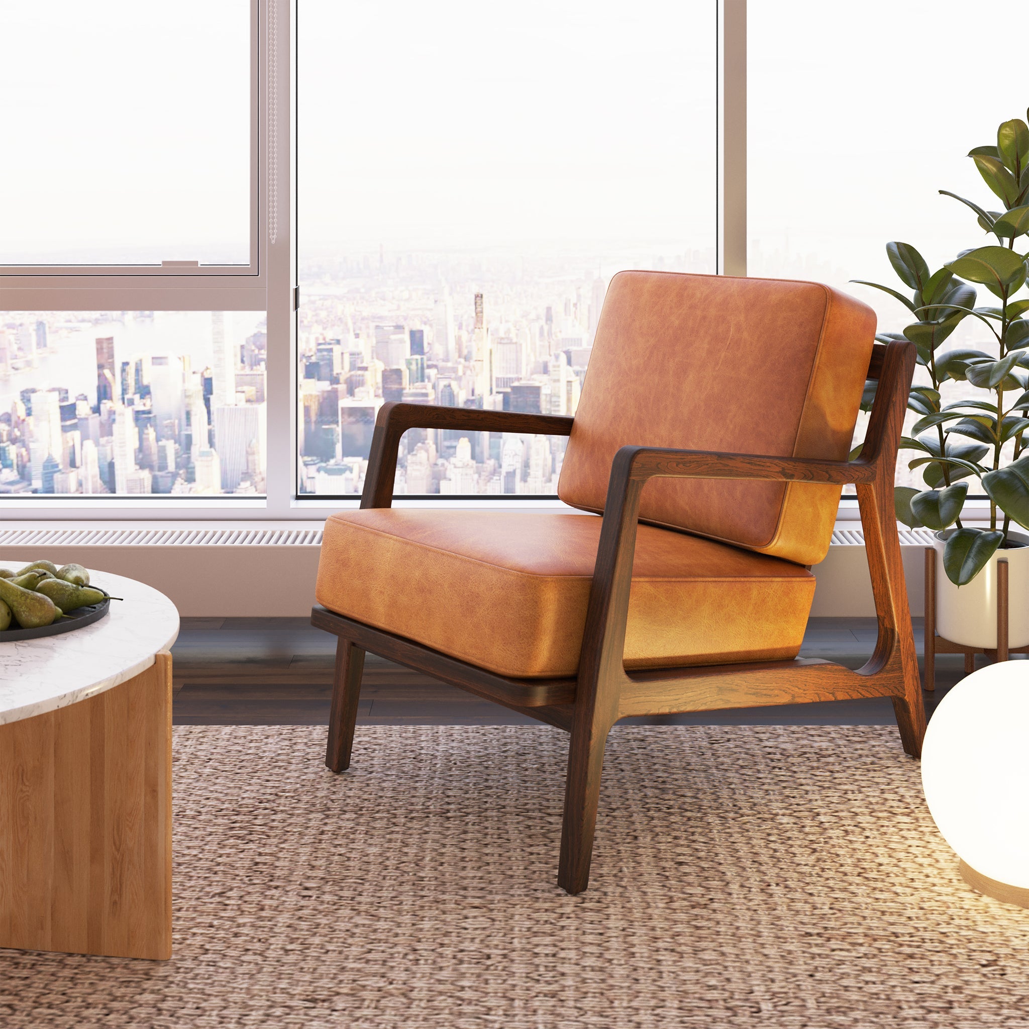 Fauteuil en cuir | Tan cognac