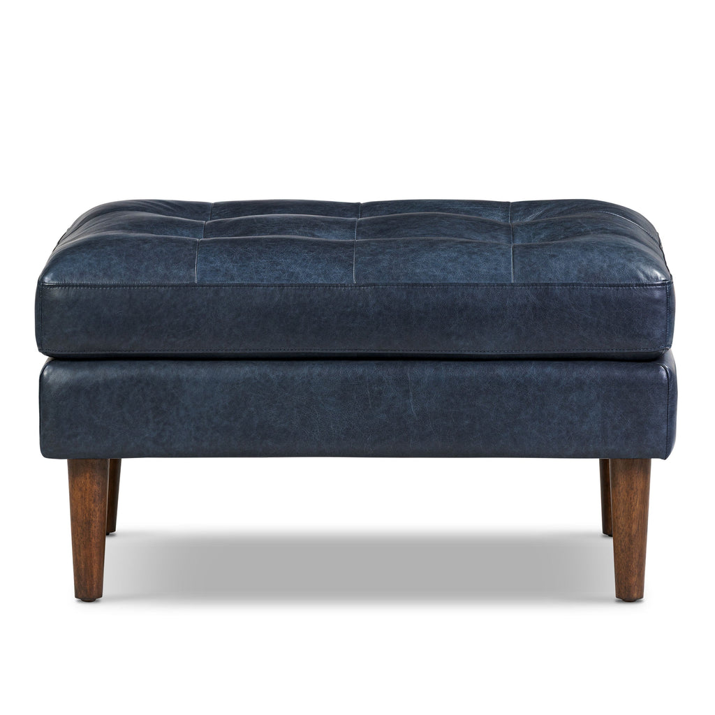 Pouf en cuir | Bleu nuit