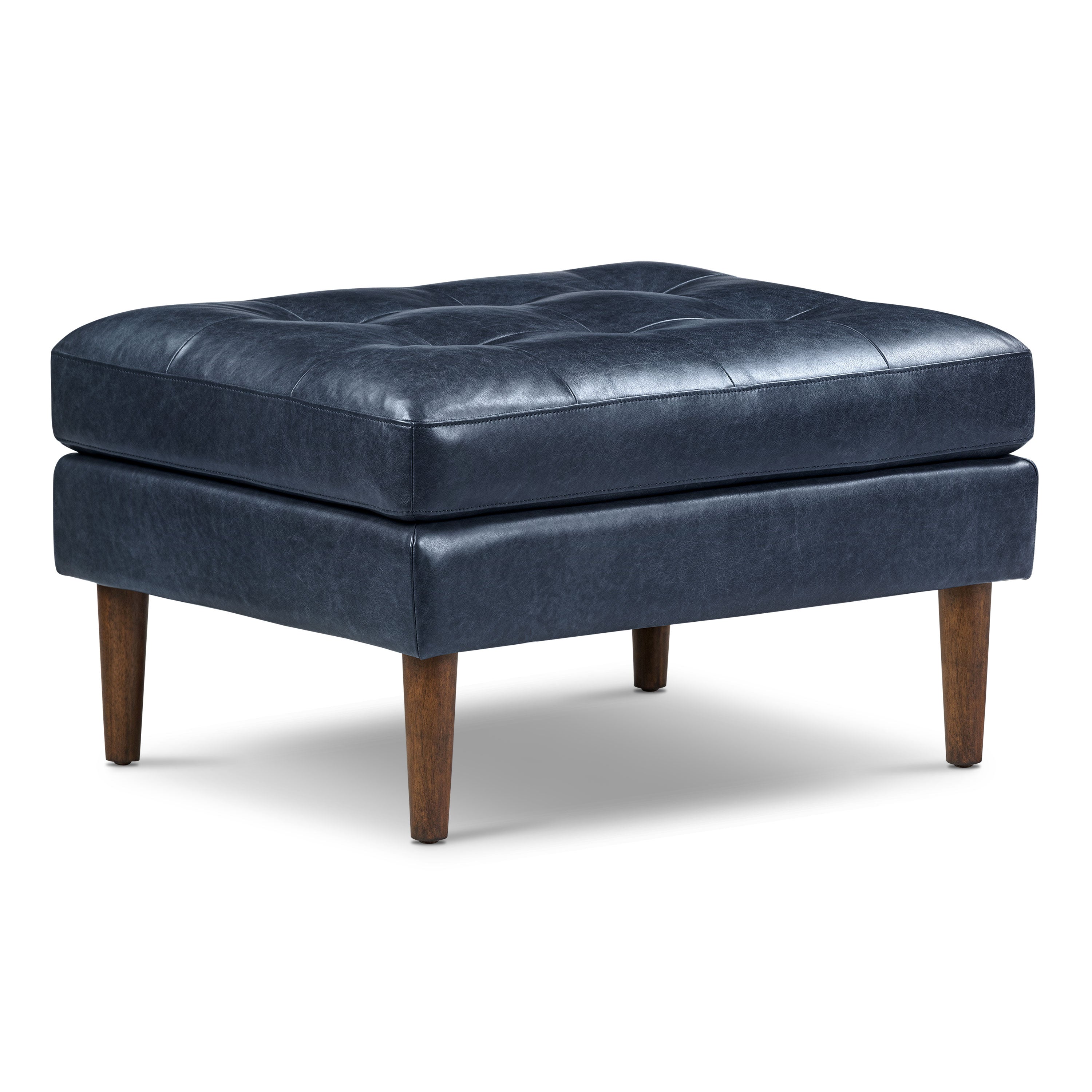 Pouf en cuir | Bleu nuit