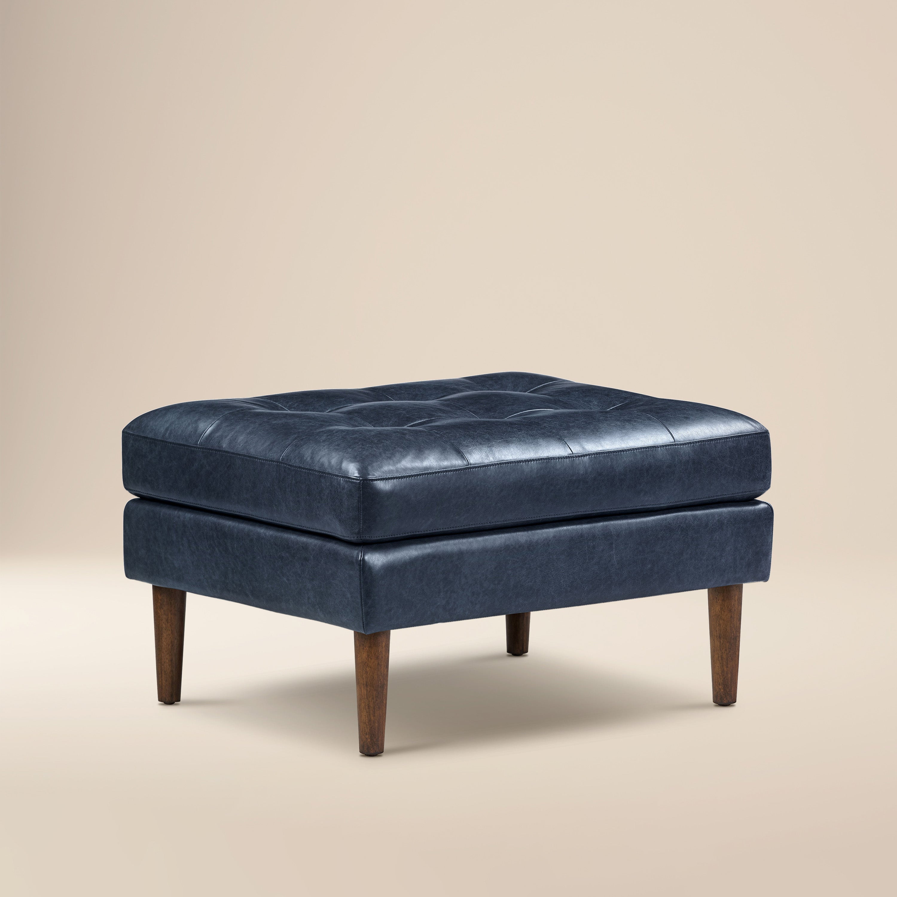 Pouf en cuir | Bleu nuit