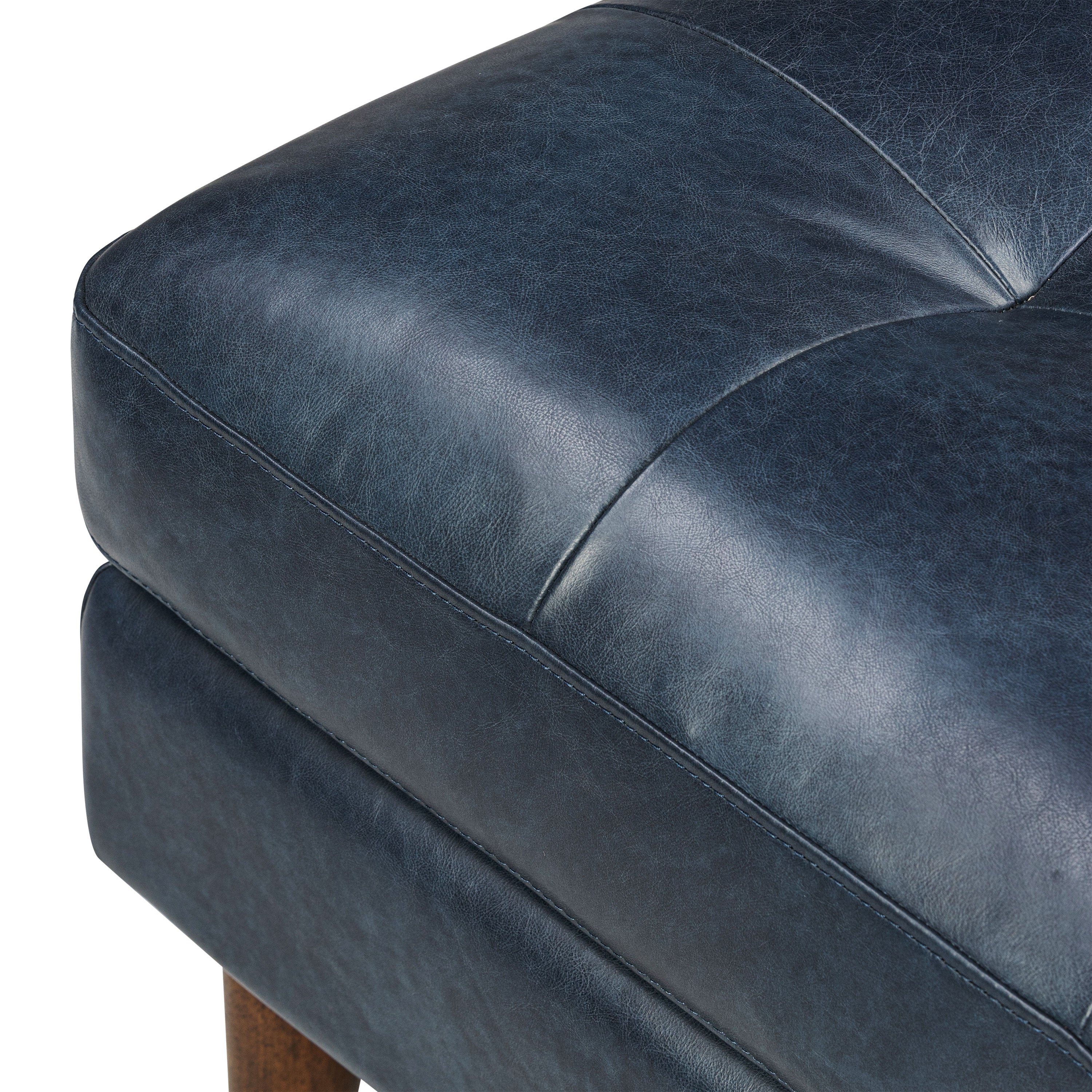 Pouf en cuir | Bleu nuit