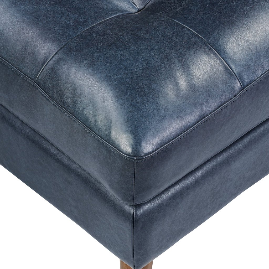 Pouf en cuir | Bleu nuit