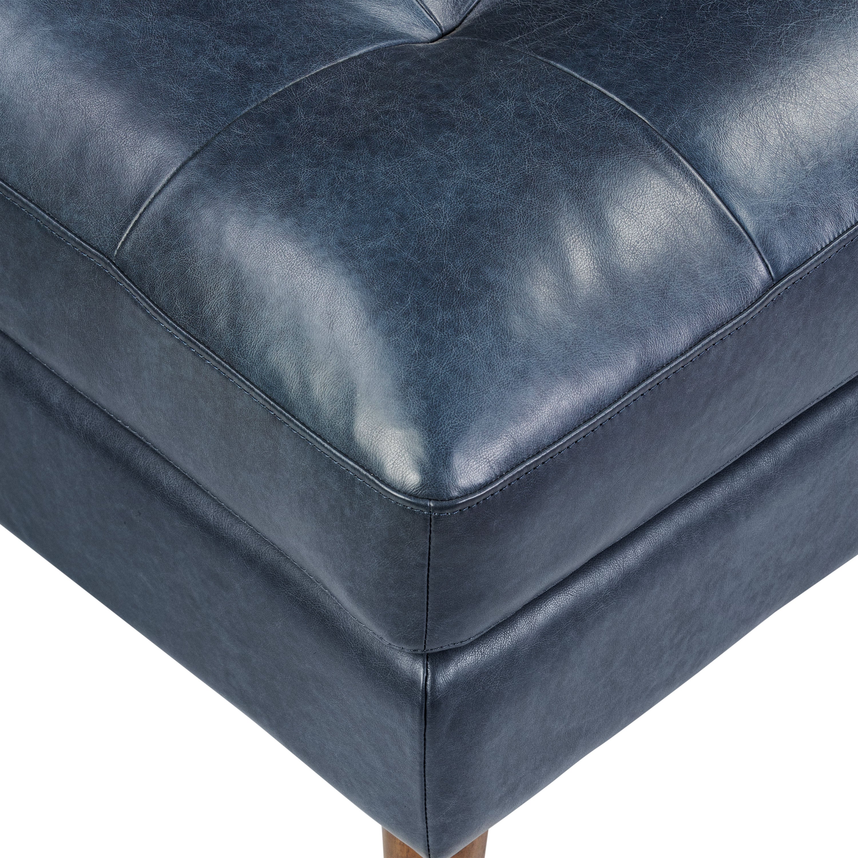 Pouf en cuir | Bleu nuit