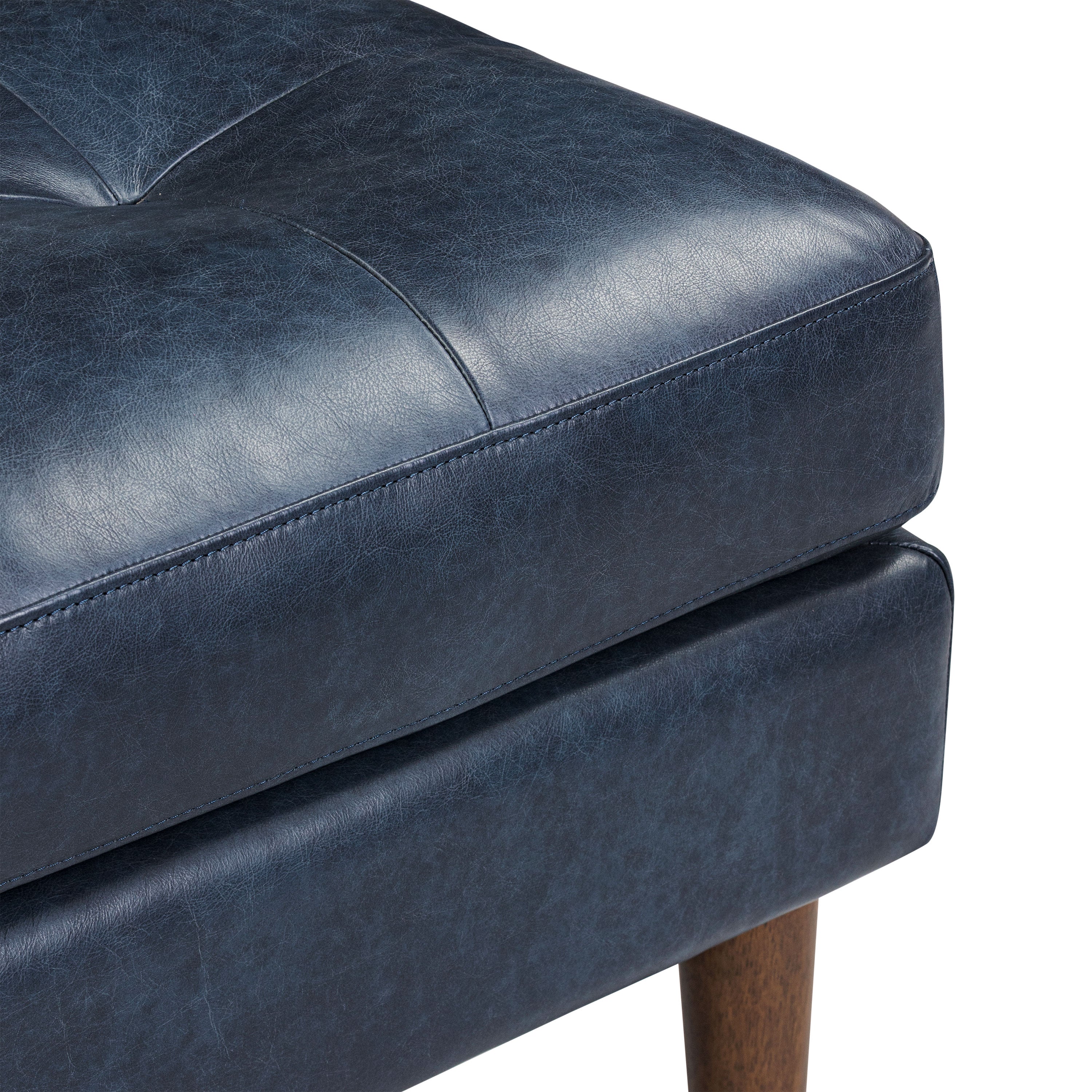 Pouf en cuir | Bleu nuit