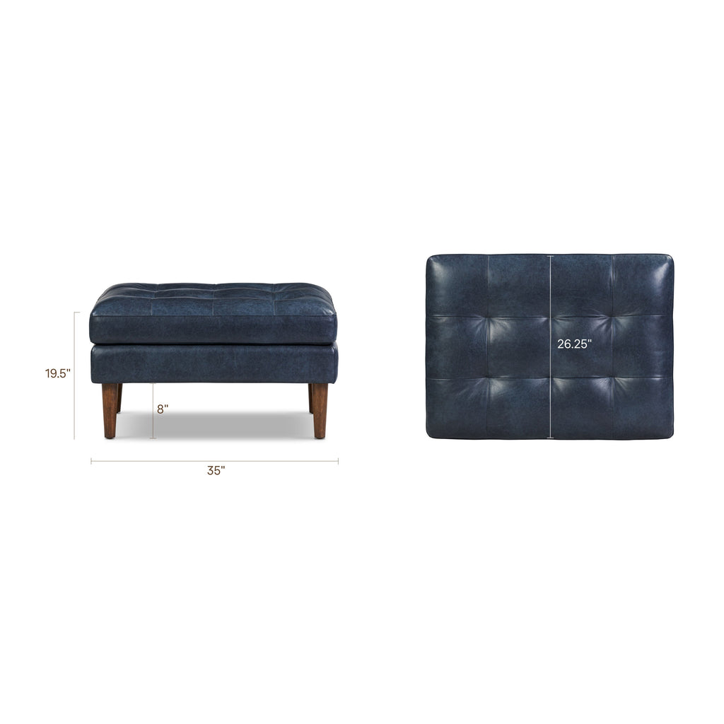 Pouf en cuir | Bleu nuit