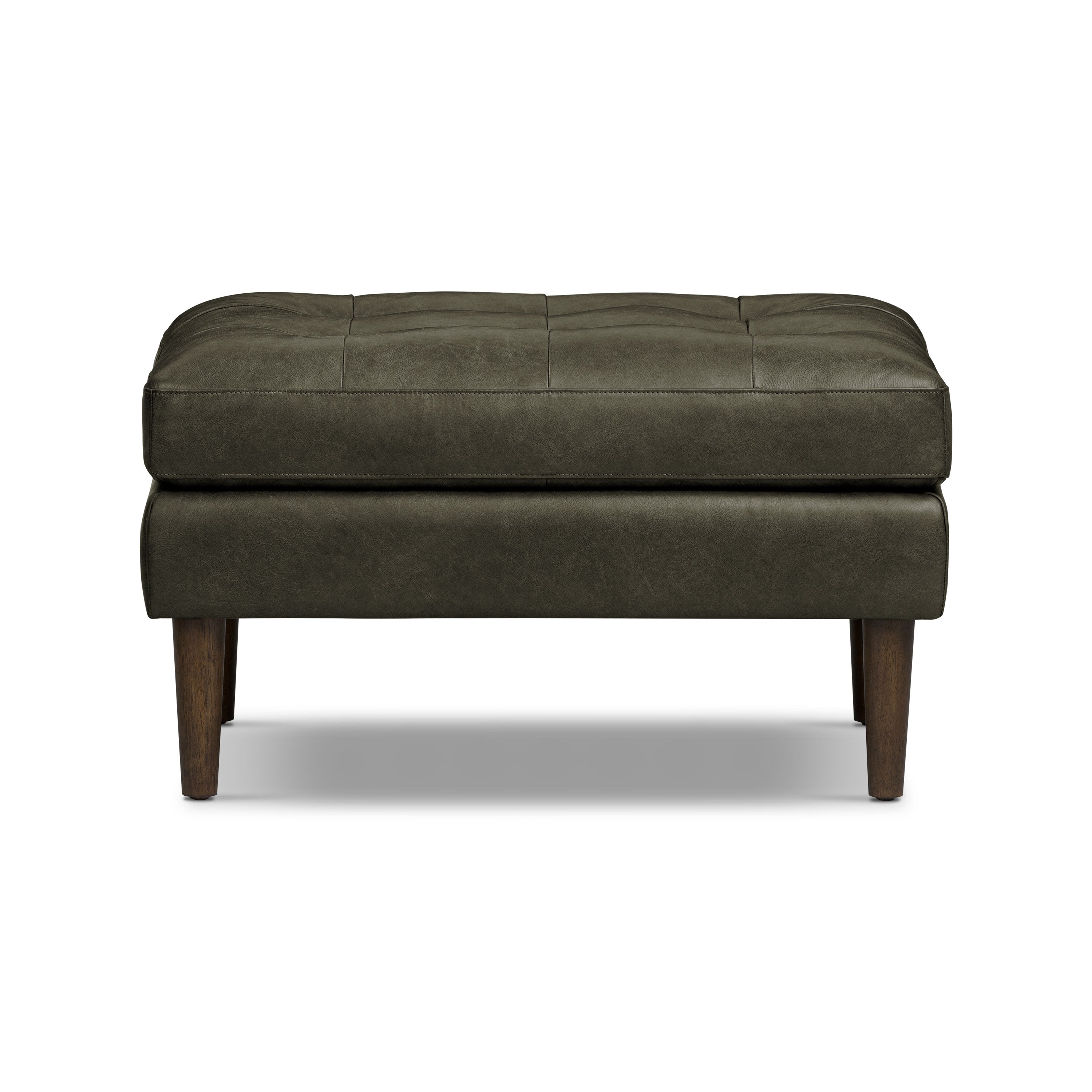 Pouf en cuir | Vert olive