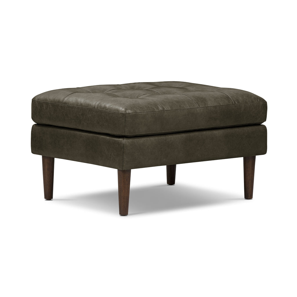 Pouf en cuir | Vert olive