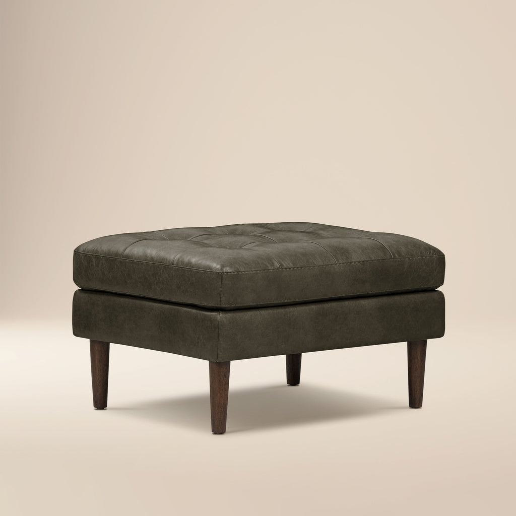 Pouf en cuir | Vert olive