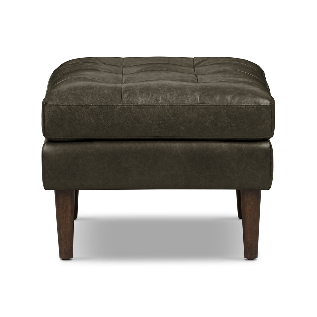 Pouf en cuir | Vert olive