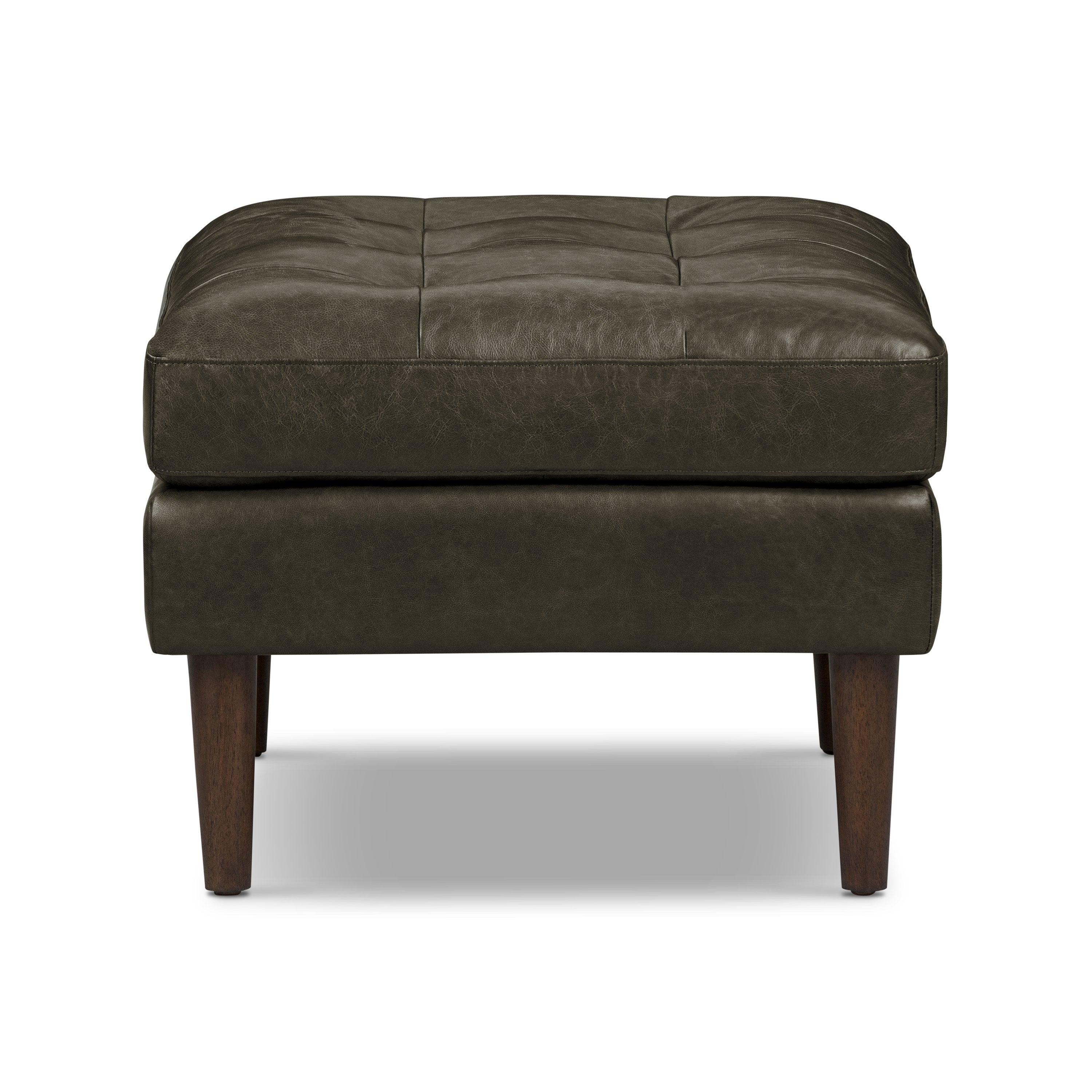 Pouf en cuir | Vert olive