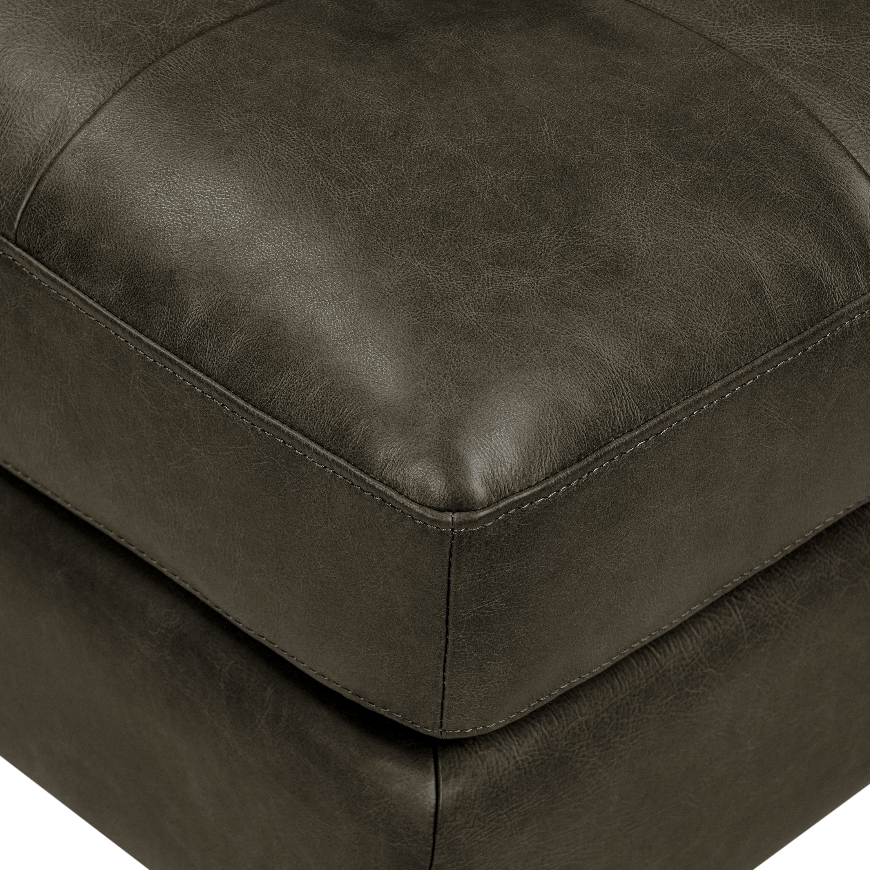 Pouf en cuir | Vert olive