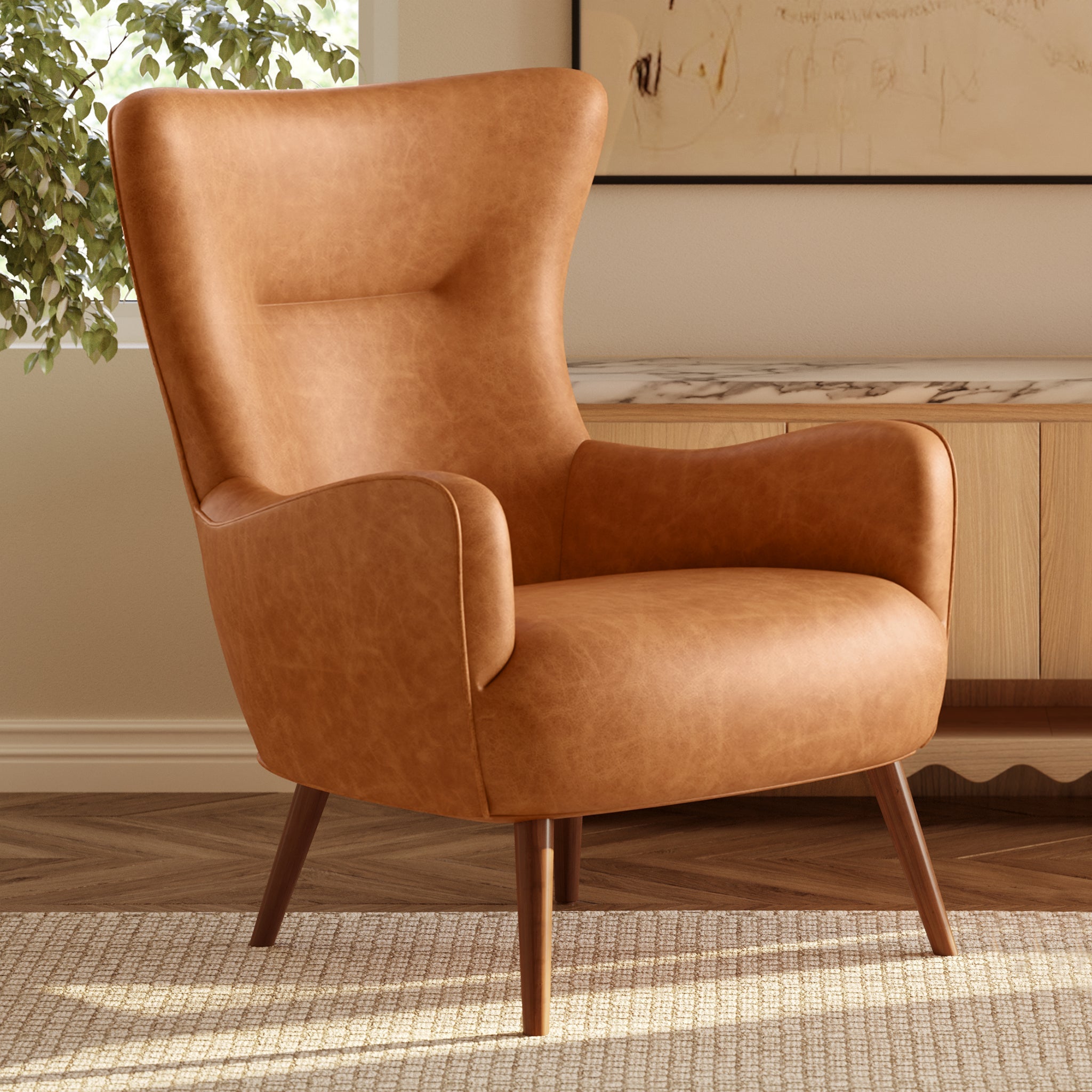 Fauteuil en cuir | Tan cognac