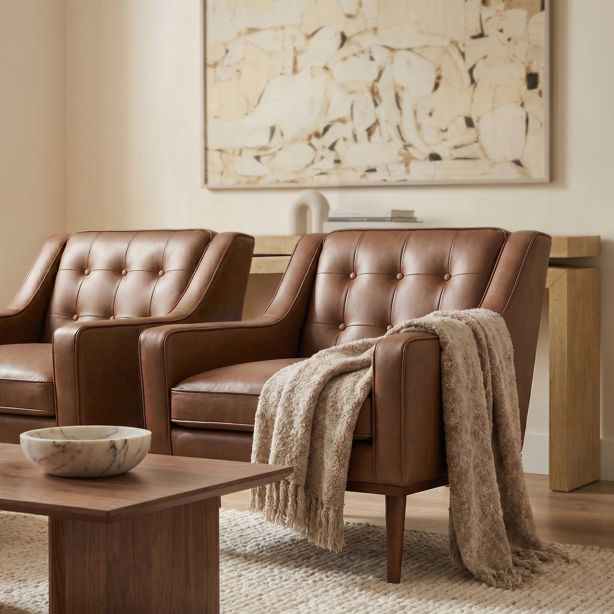 Fauteuil en cuir | Brun caramel