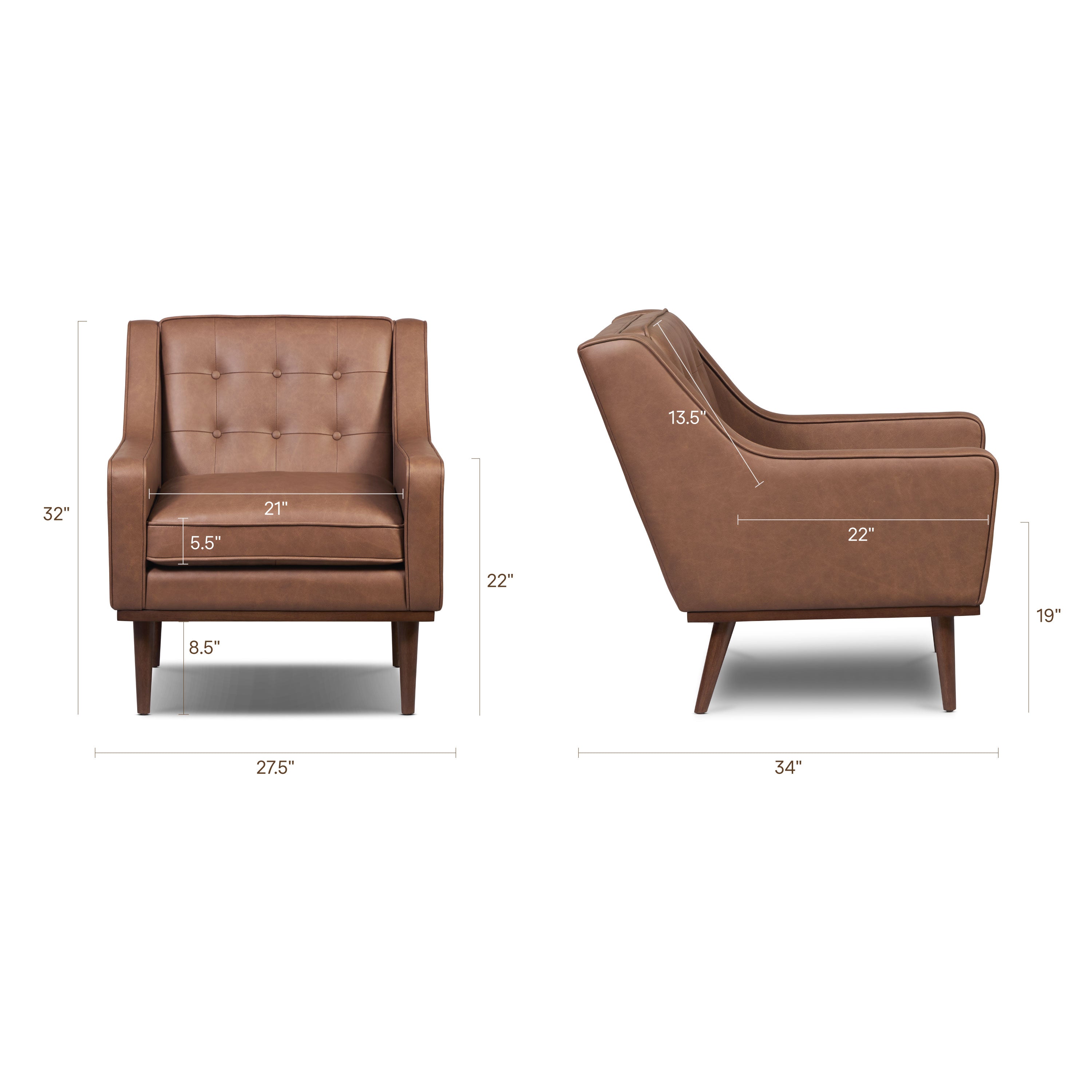 Fauteuil en cuir | Brun caramel