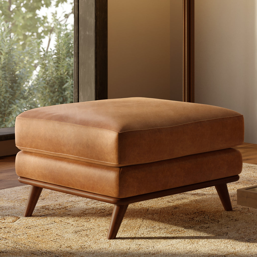 Repose-pieds en cuir | Tan Cognac