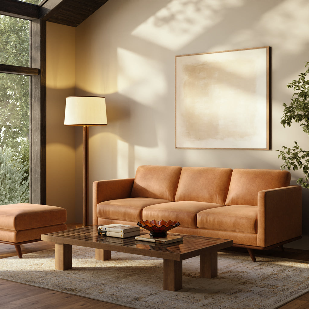 Repose-pieds en cuir | Tan Cognac