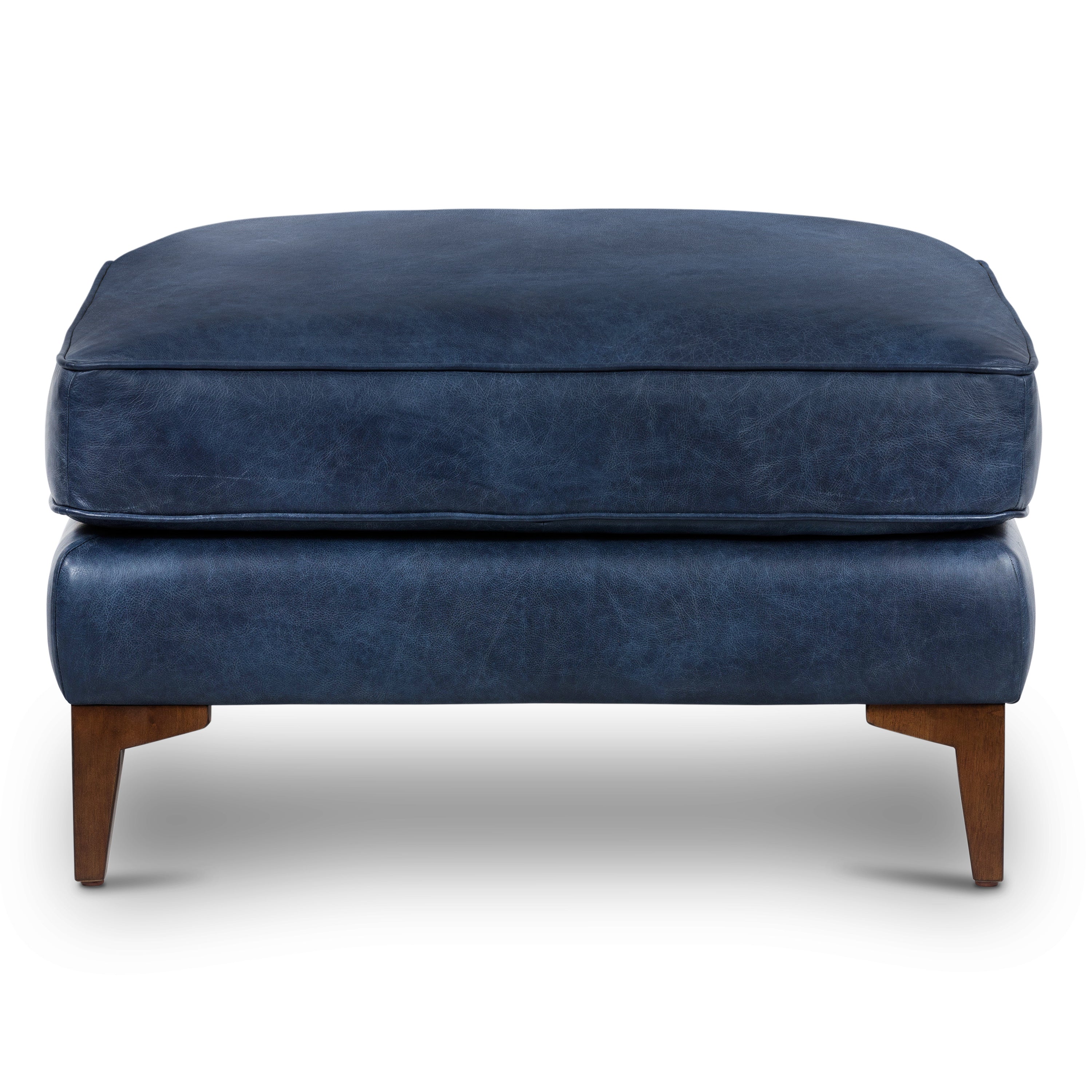 Pouf en cuir | Bleu nuit