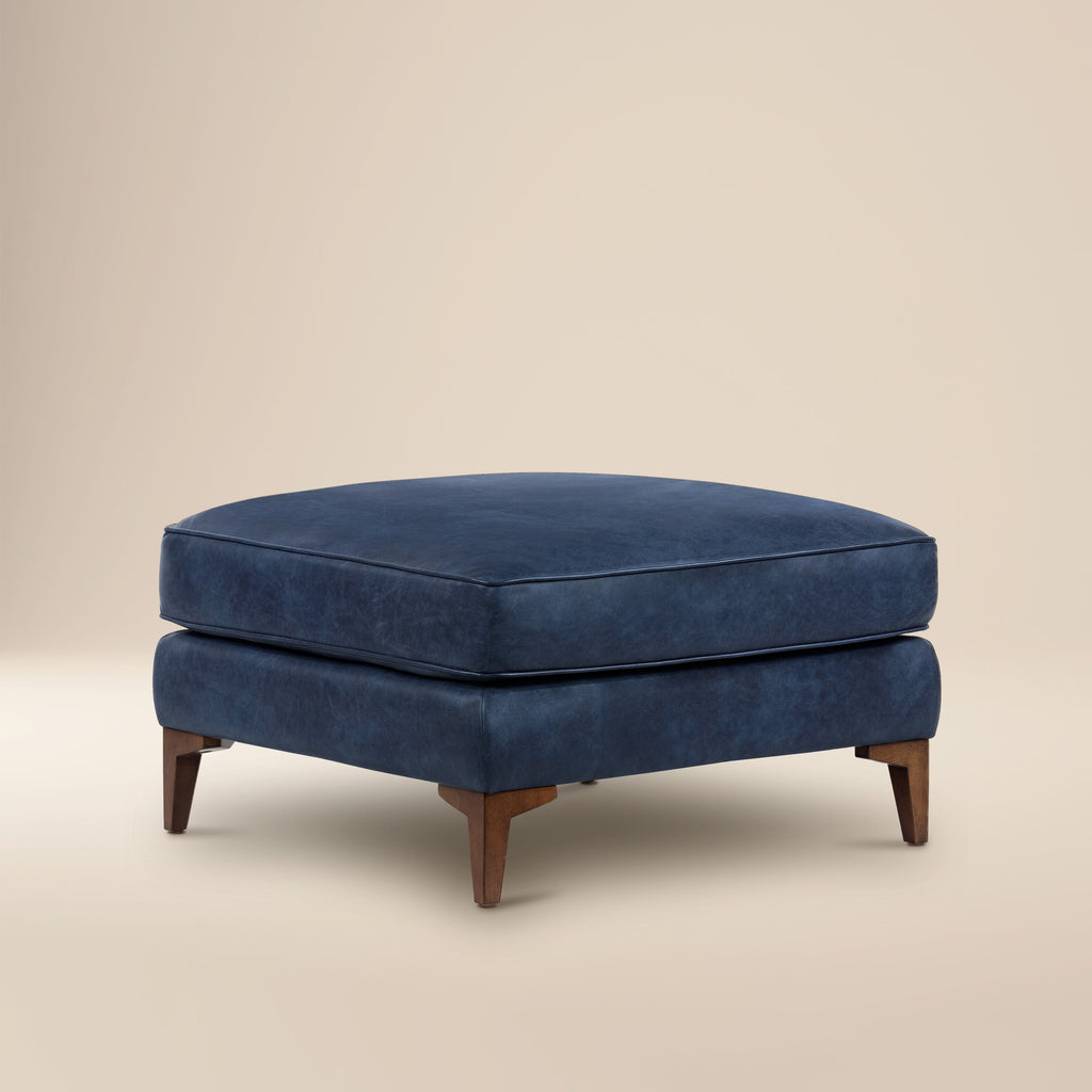 Pouf en cuir | Bleu nuit