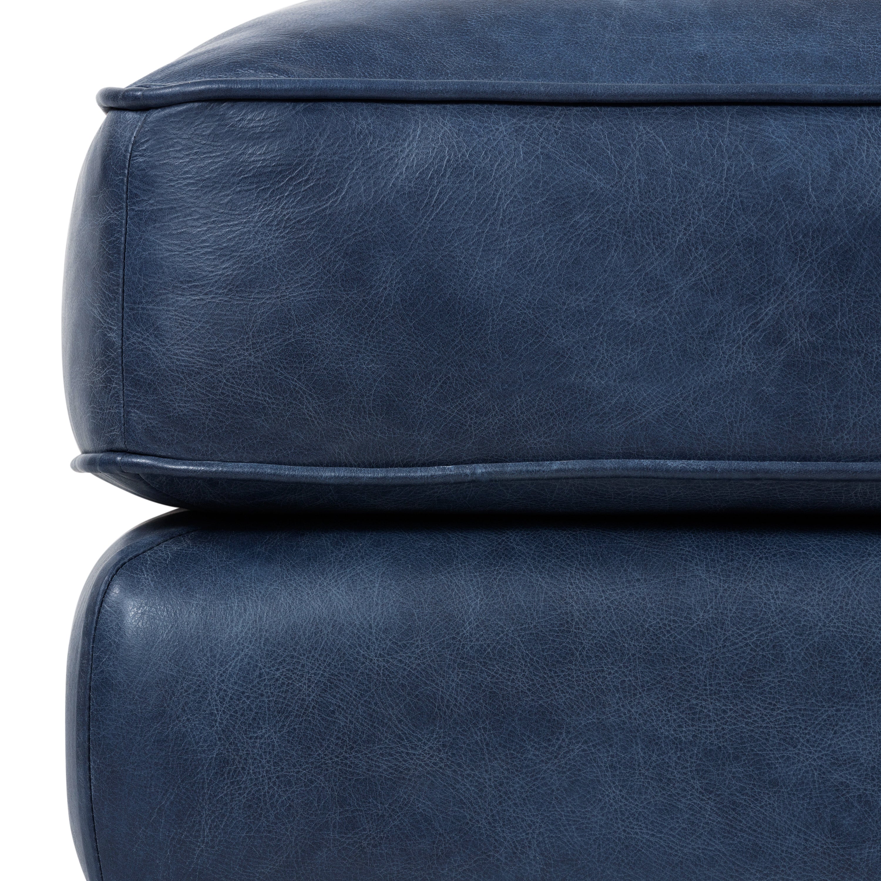 Pouf en cuir | Bleu nuit