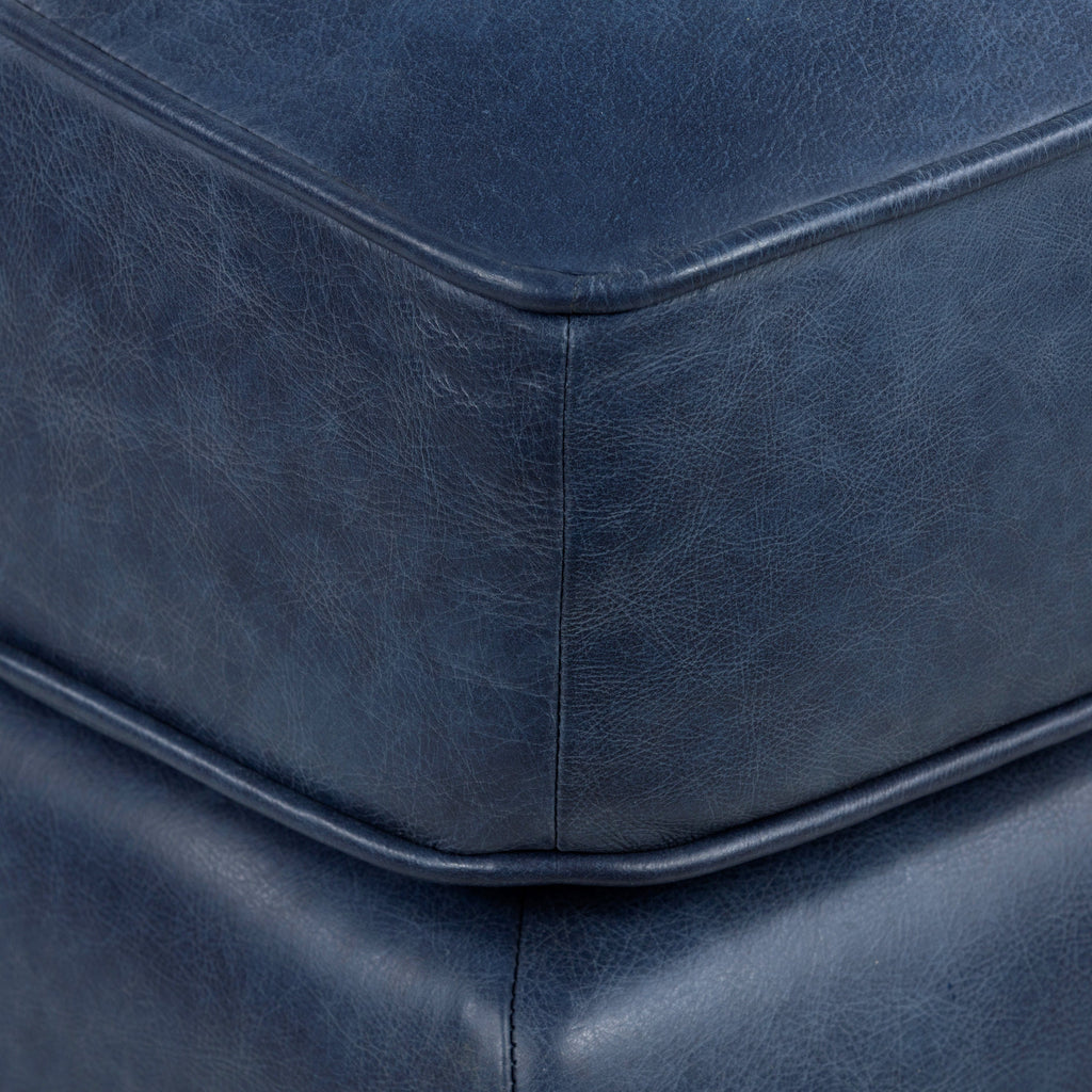 Pouf en cuir | Bleu nuit