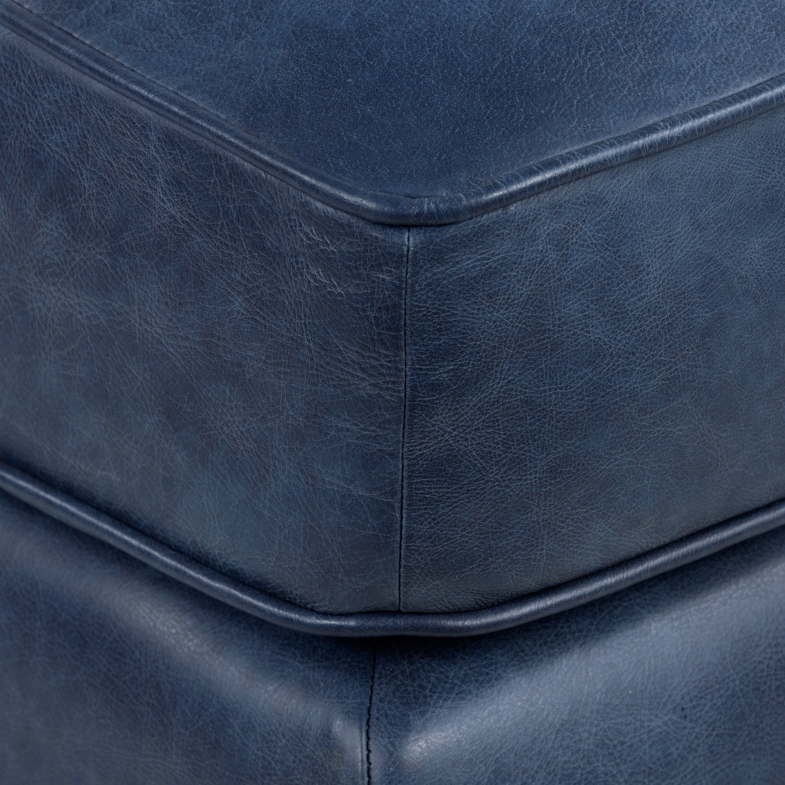 Pouf en cuir | Bleu nuit