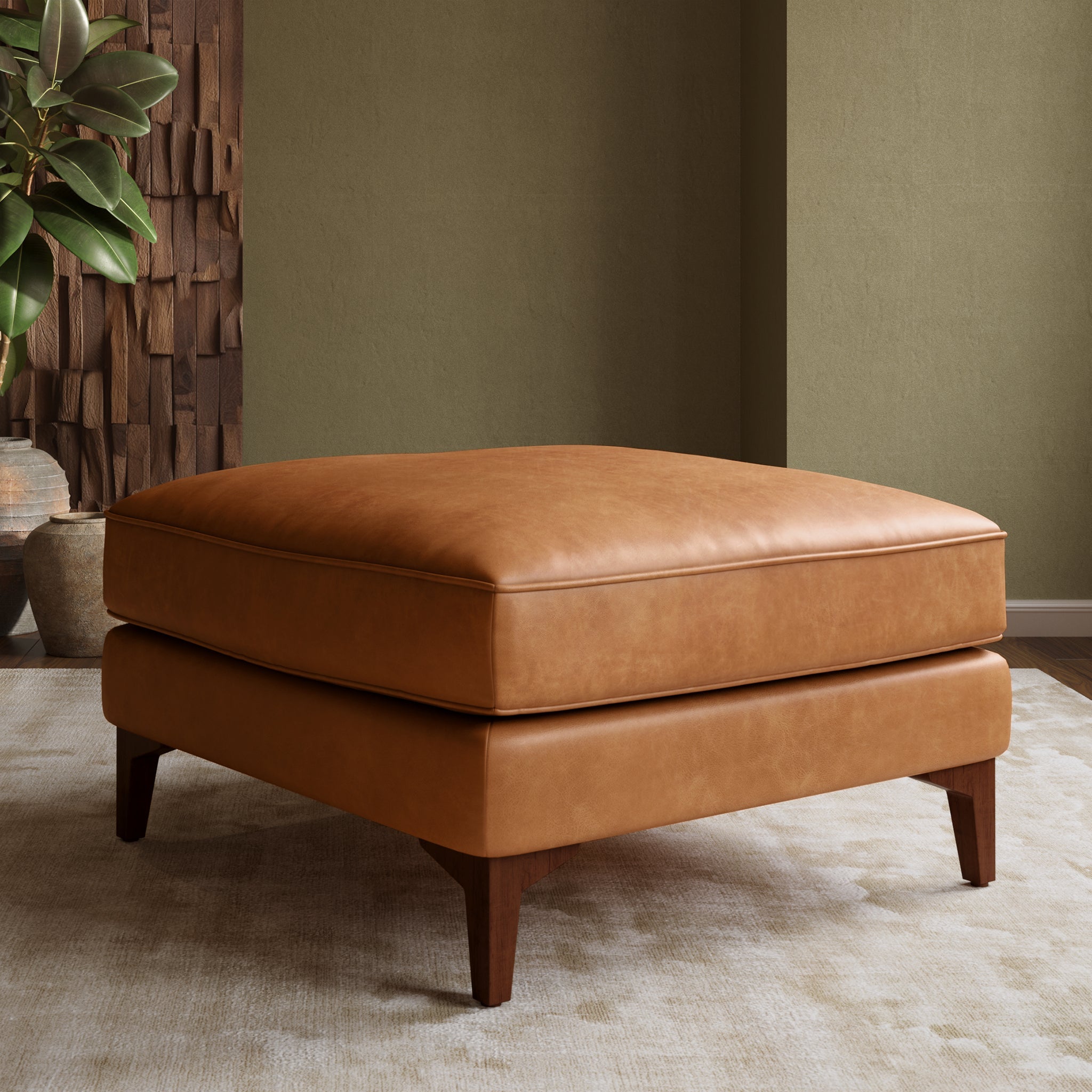 Pouf en cuir | Cognac