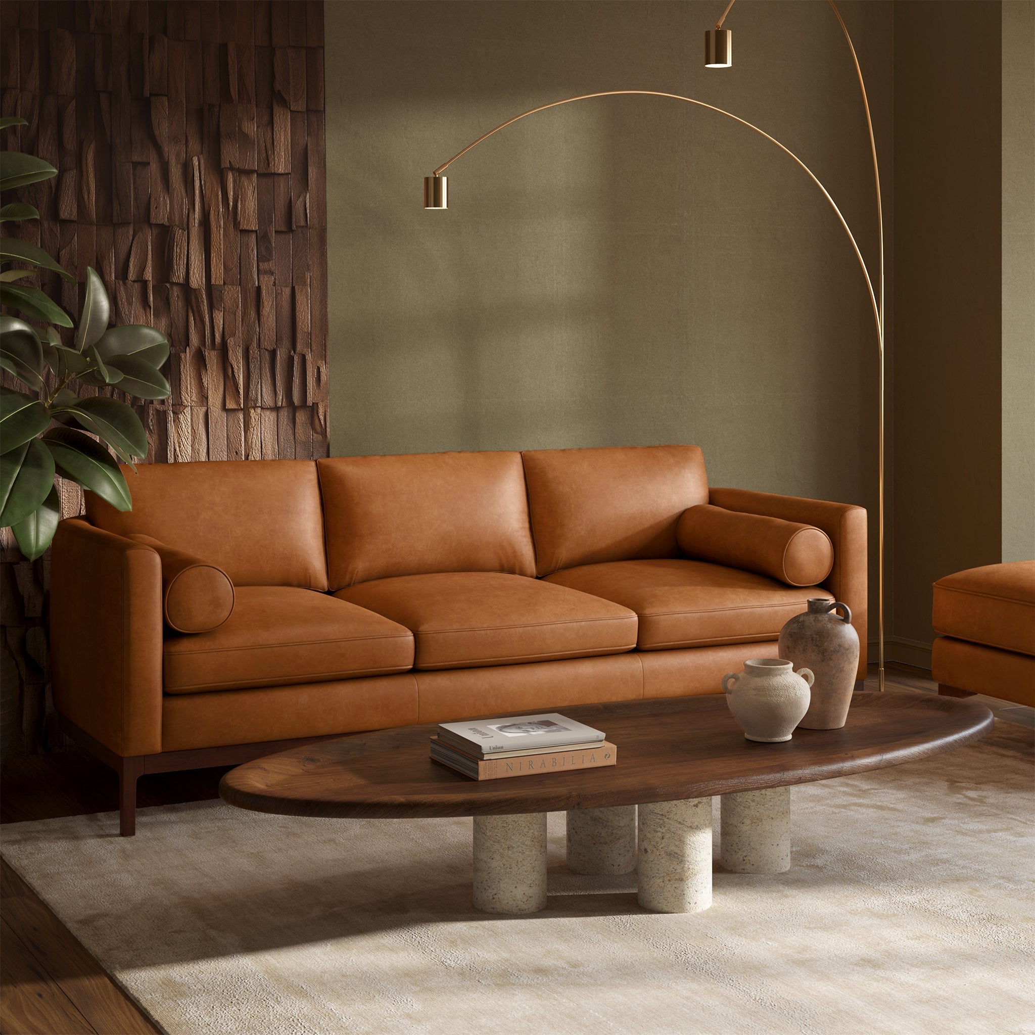 Pouf en cuir | Cognac