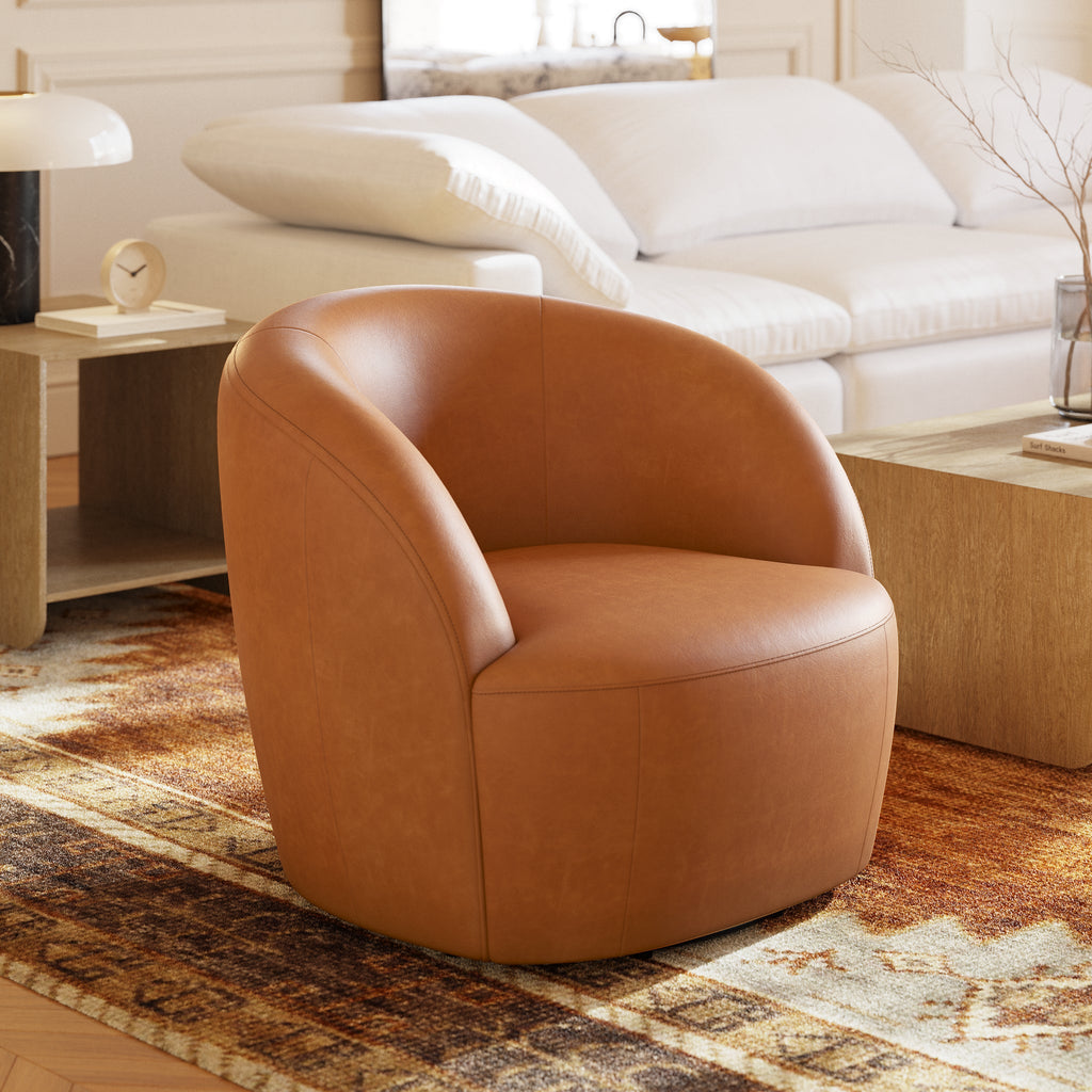 Fauteuil pivotant en cuir | Cognac