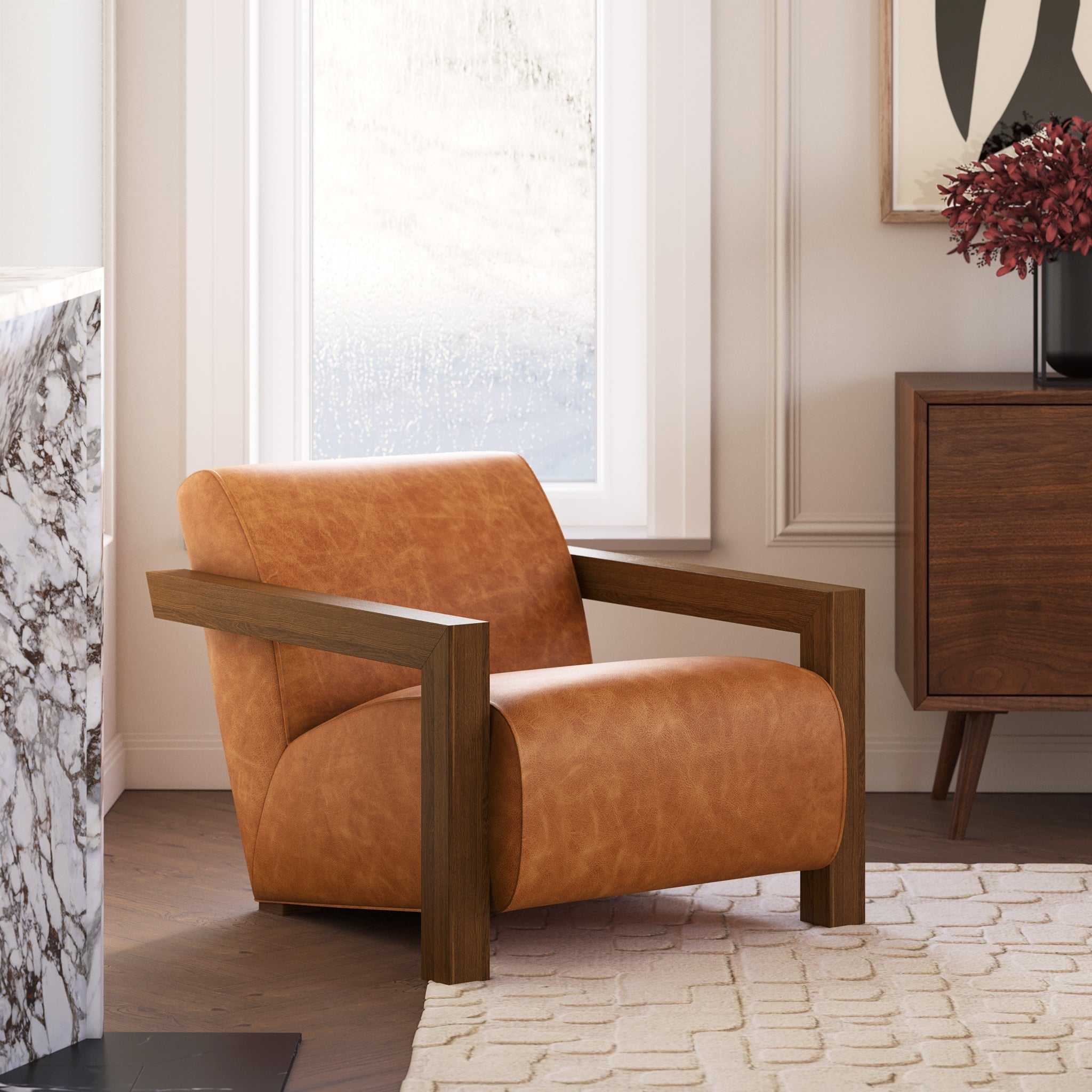 Fauteuil en cuir | Tan cognac